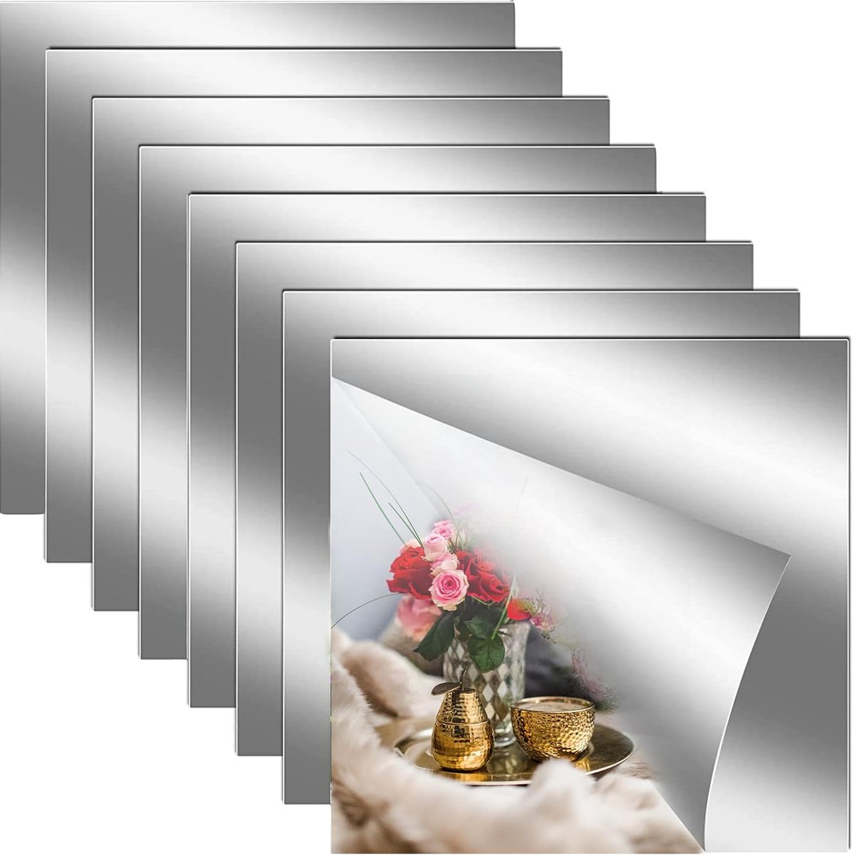 8 stuks dikke acrylspiegels, flexibele zelfklevende spiegel, frameloze wandspiegel voor badkamer, slaapkamer, kledingkast, thuis (2 mm, 8 stuks, 20 x 20 cm)