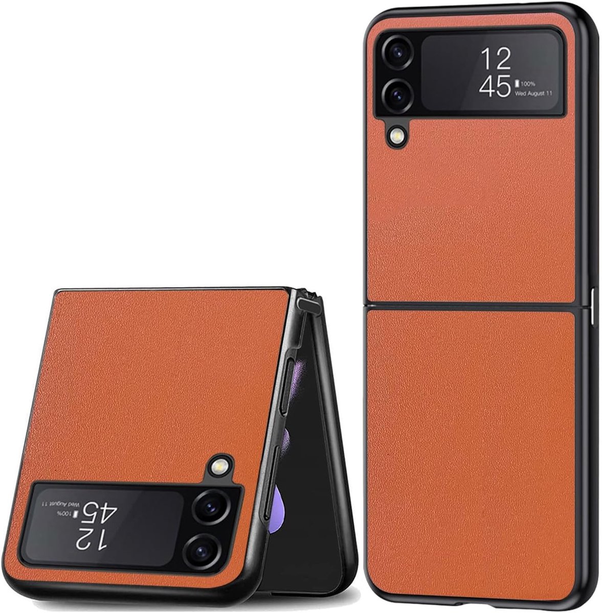Voor Samsung Galaxy Z Flip 4 hoesje, zachte TPU kunstleren hoes, extreem licht ultralicht camerabescherming lederen beschermhoes voor Samsung Galaxy Z Flip 4 5G (2021) (Oranje)