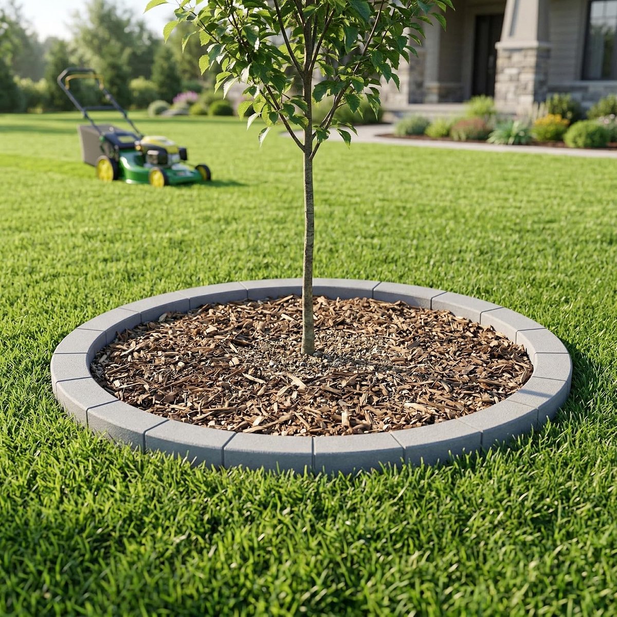 Boomringin steenlook, gazonrand, boomschijf van PP, boomomranding, boomrand φ925 mm, hoogte 23 cm, boomomranding voor tuin en landschapsarchitectuur, grijs