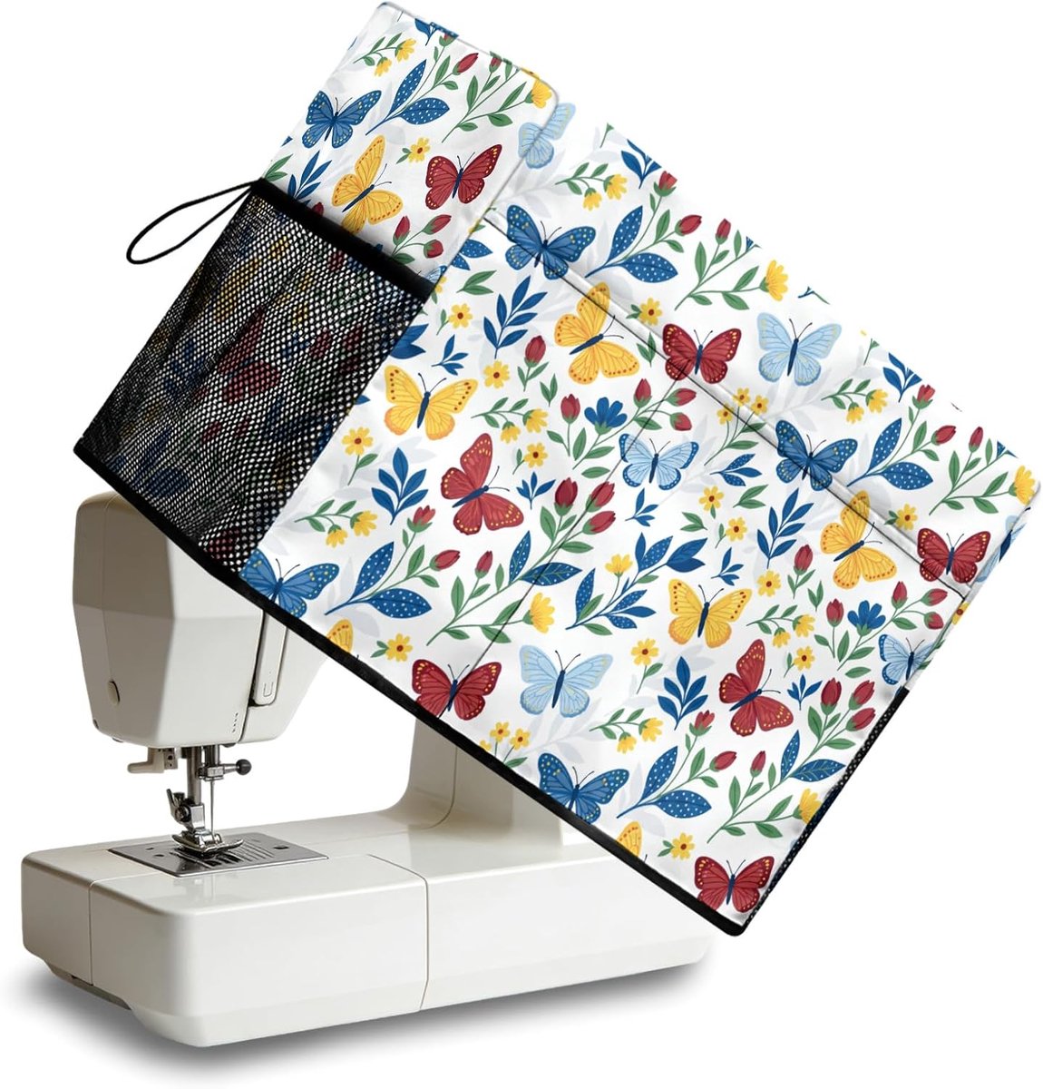 Hoes voor naaimachine, vlinders en bloemen
