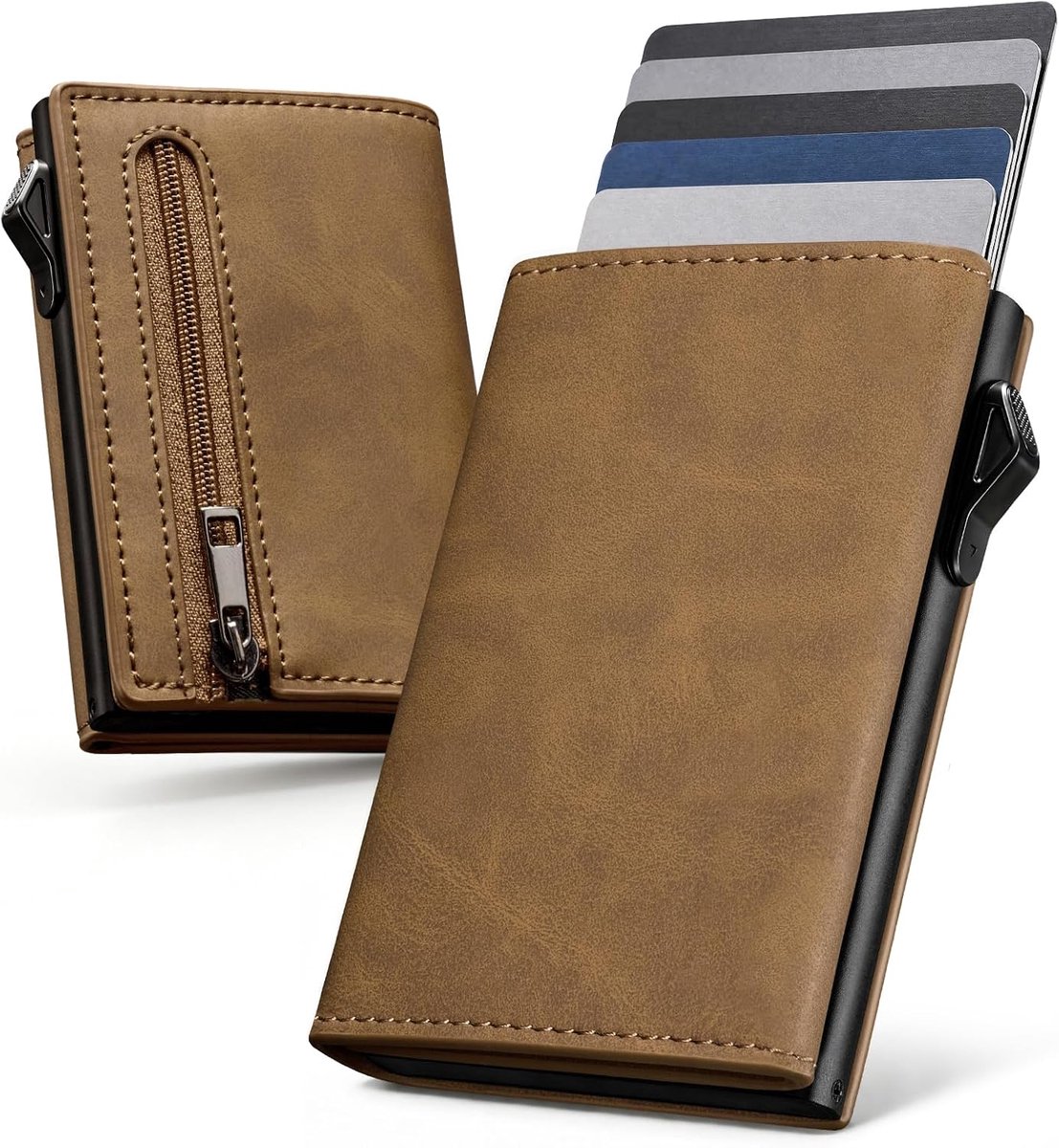 Slim herenportemonnee met RFID-bescherming, pop-up kaarthouder voor meer dan 10 kaarten en 1 ID-vak, portemonnee heren zonder muntvak, kaartenportemonnee heren slim wallets for men