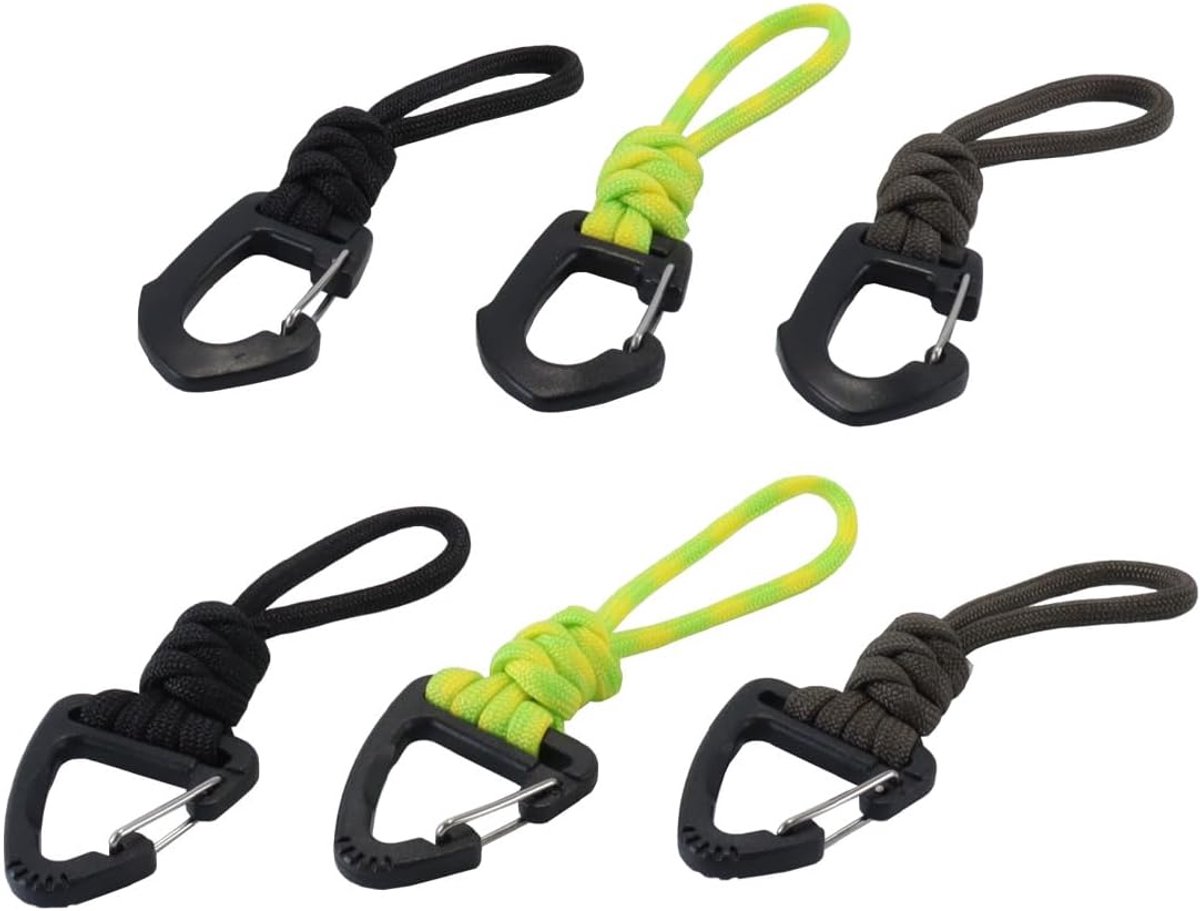 6 stuks Paracord sleutelhangers met karabijnhaak, sleutelhangerhanger, sleutelhangers voor rugzakken, gevlochten Paracord karabijnhaak sleutelhangerclip