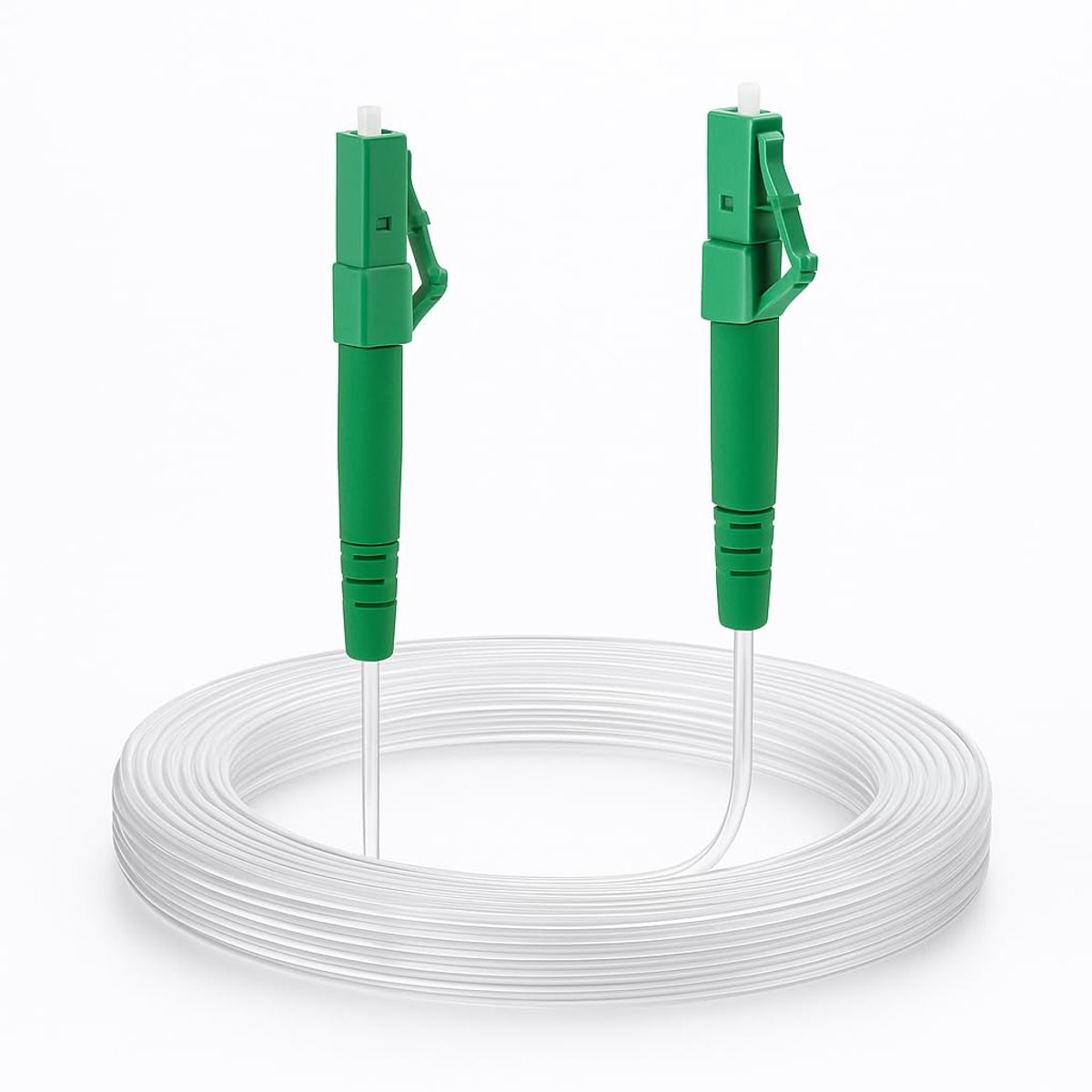 Glasvezelkabel LC/APC 8° naar LC/APC 8° transparant/onzichtbaar, LWL Simplex, OS2 patchkabel, 9/125μm, FTTH glasvezelkabel, G.657.A2, ultradun en flexibel, incl. verlengadapter