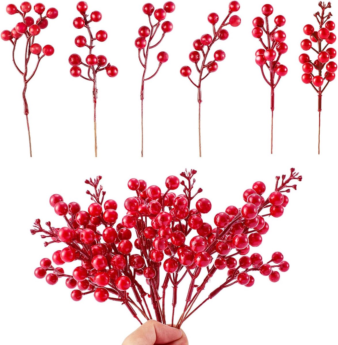 30 stuks kunstmatige rode bessenstengels, bordeauxrode bessenprikkels, hulstbessen, takken voor kerstboomdecoraties, ambachten, bruiloft, vakantie, seizoen, winterdecoratie, woondecoratie