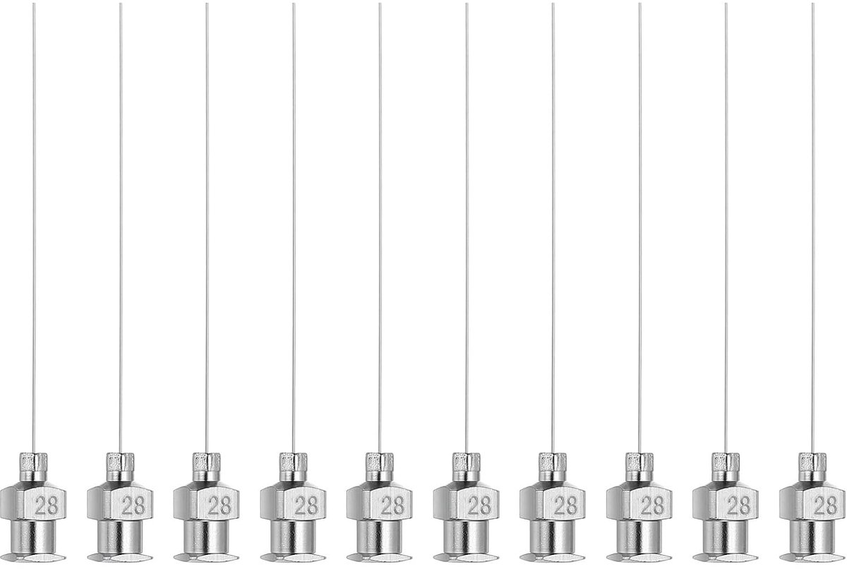 Doseernaald met stompe punt, 28 g, 10 stuks, 5 cm, roestvrij staal, vloeistofdoseernaalden met Lure Lock voor het bijvullen van vloeibare inkt, lijm
