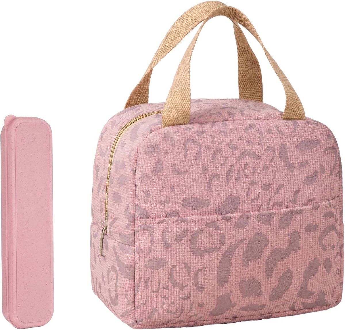 Lunchtas voor dames, geïsoleerde tas, draagbare koeltas, lunchtas, warm en koud, picknicktas met 1 bestekopbergdoos voor werk, lunch, school, kantoor, camping of reizen (roze)