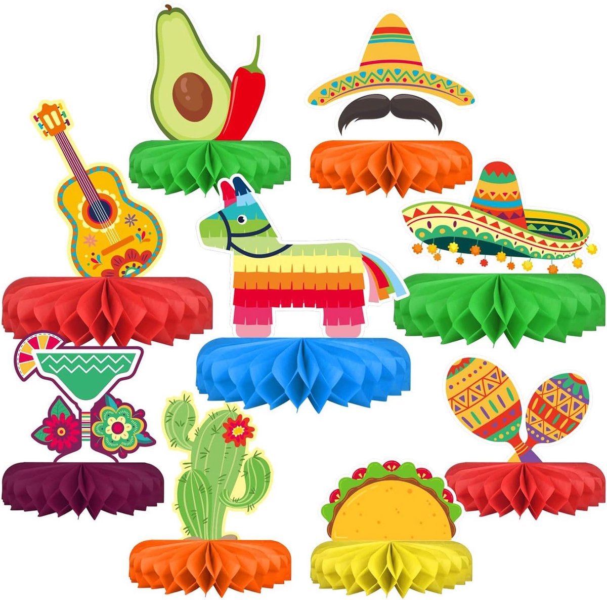 Partydecoraties - Authentiek Mexicaans Thema Wabenmiddelstuk Voor Cinco De Mayo, Taco Evenementen, Verjaardagsvieringen En Dag Van De Doden