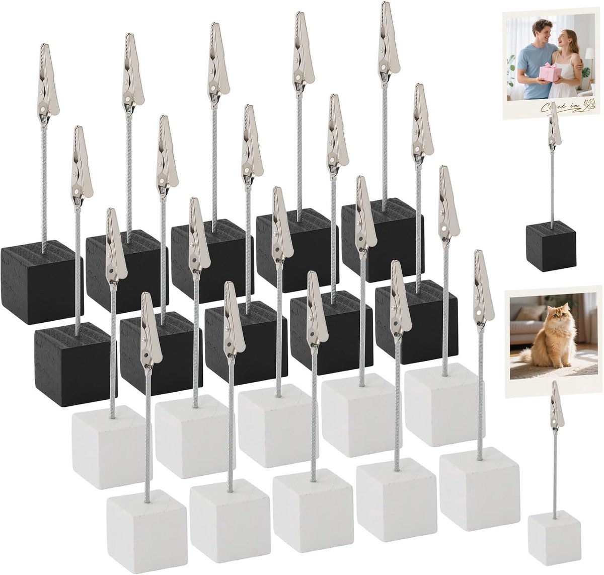 Fotohouders van hout met klemmen, twee kleuren, houten memo-cliphouders, fotostandaard, tafelkaarthouder, clips voor foto's, kaarten, notities, ansichtkaarthouder voor kantoor, bruiloft, feest