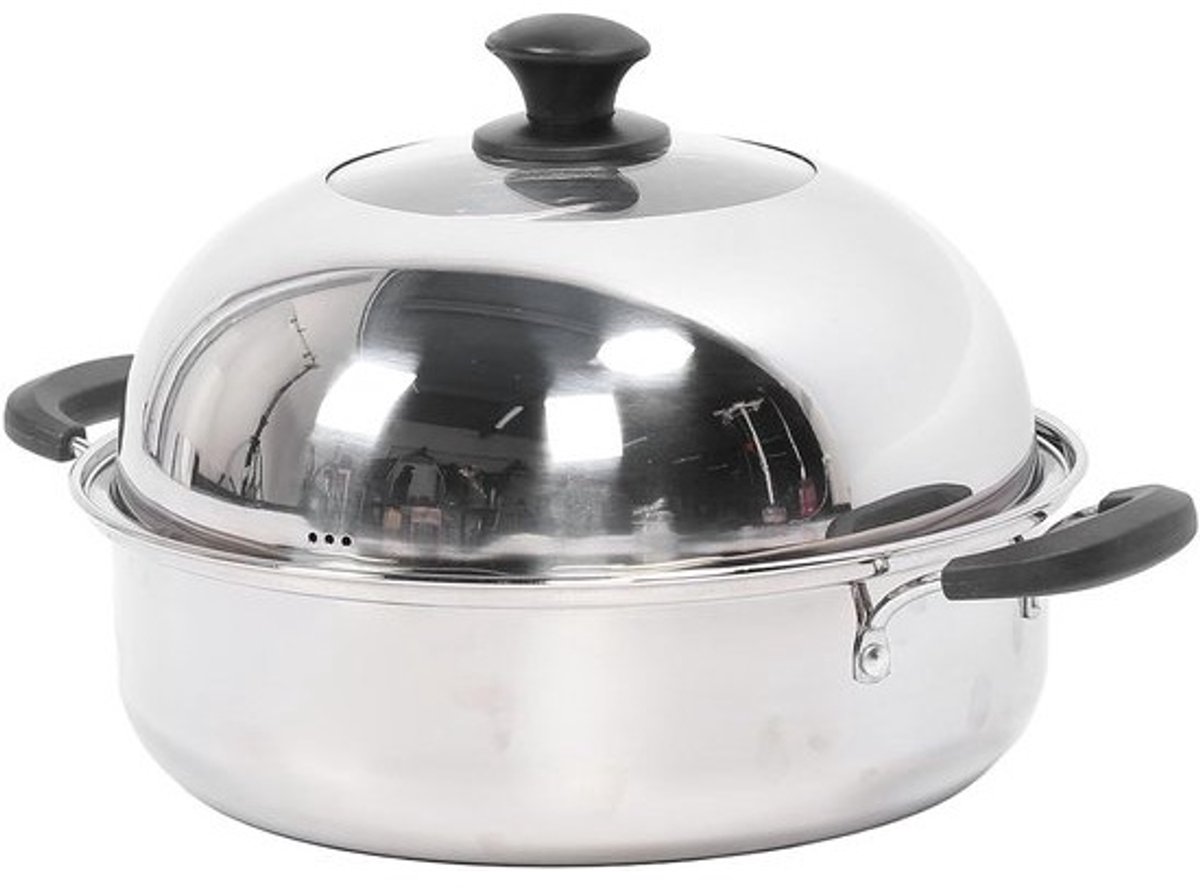 Stoompot RVS - Kookgerei Pan - Gezond Koken - Verdikt Dubbel Deksel - 37 x 35 x 14 cm - Zilverkleurig