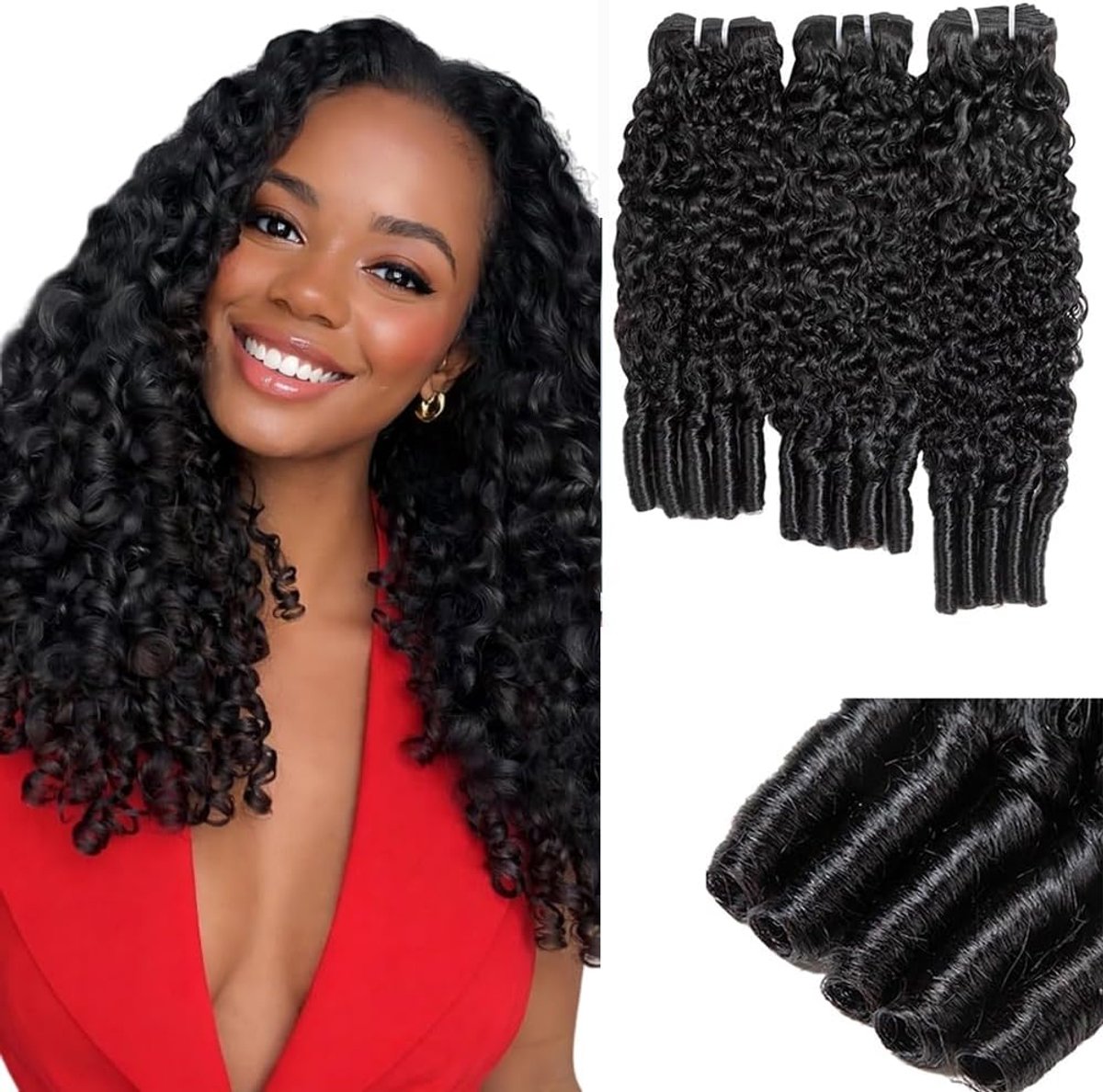 Hair Bundles Menselijk haar verlenging #1B Natural Black Color Burmese Curly Echthaar Tressen Human Hair Extension 3 Bundles Totaling 300 Grams 14 16 18 Inch