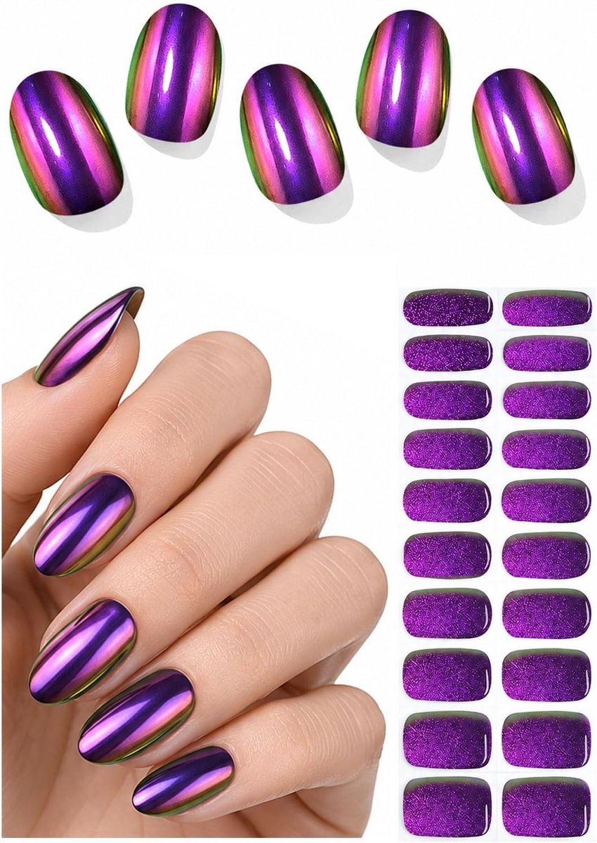 semi-cured gel nagelstickers, zelfklevend, 20 stuks, kameleon paars, nagelfolie om op te plakken, voor doe-het-zelf nagels