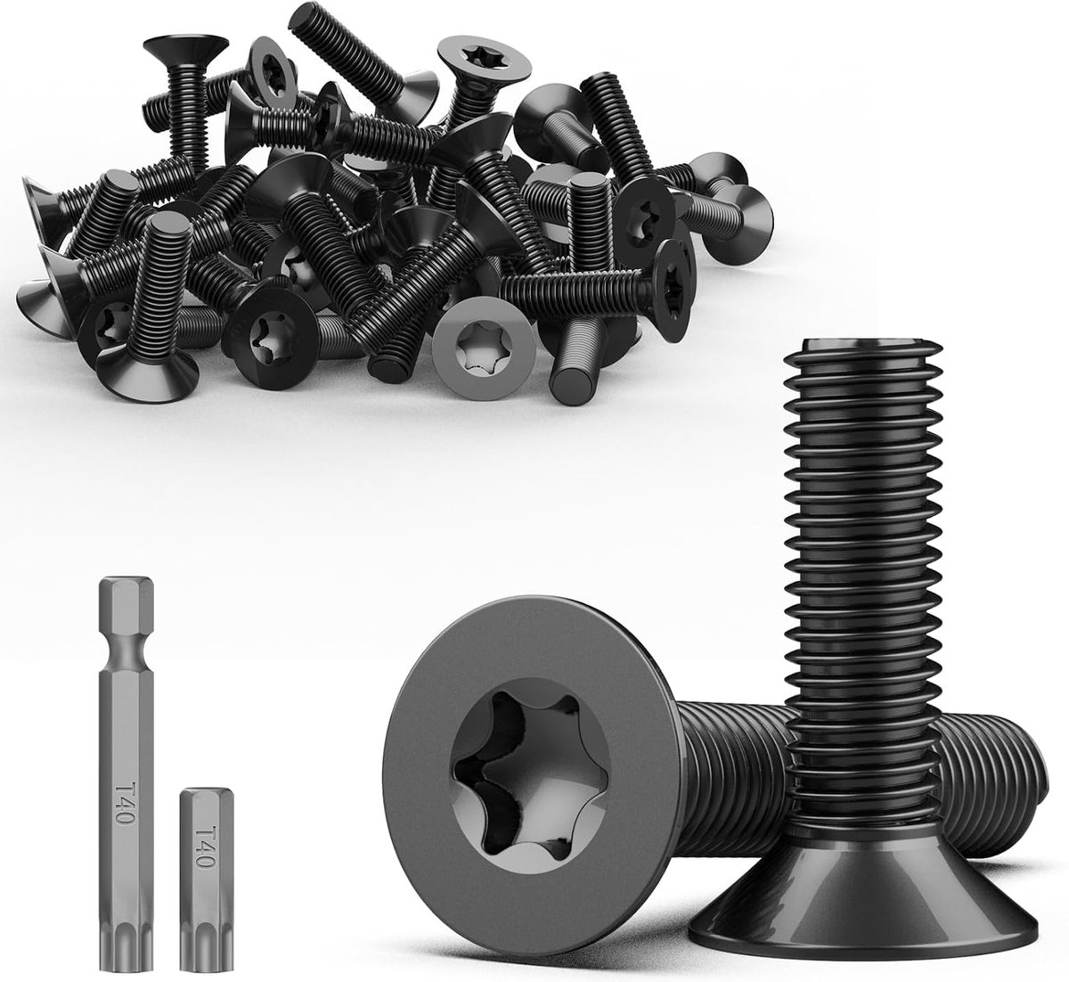 15 stuks verzonken schroeven Torx M8 x 25 mm schroeven roestvrij staal A2 V2A metalen schroeven zwart platte kop schroeven roestvrij staal machineschroeven volledige schroefdraad met Torx T40