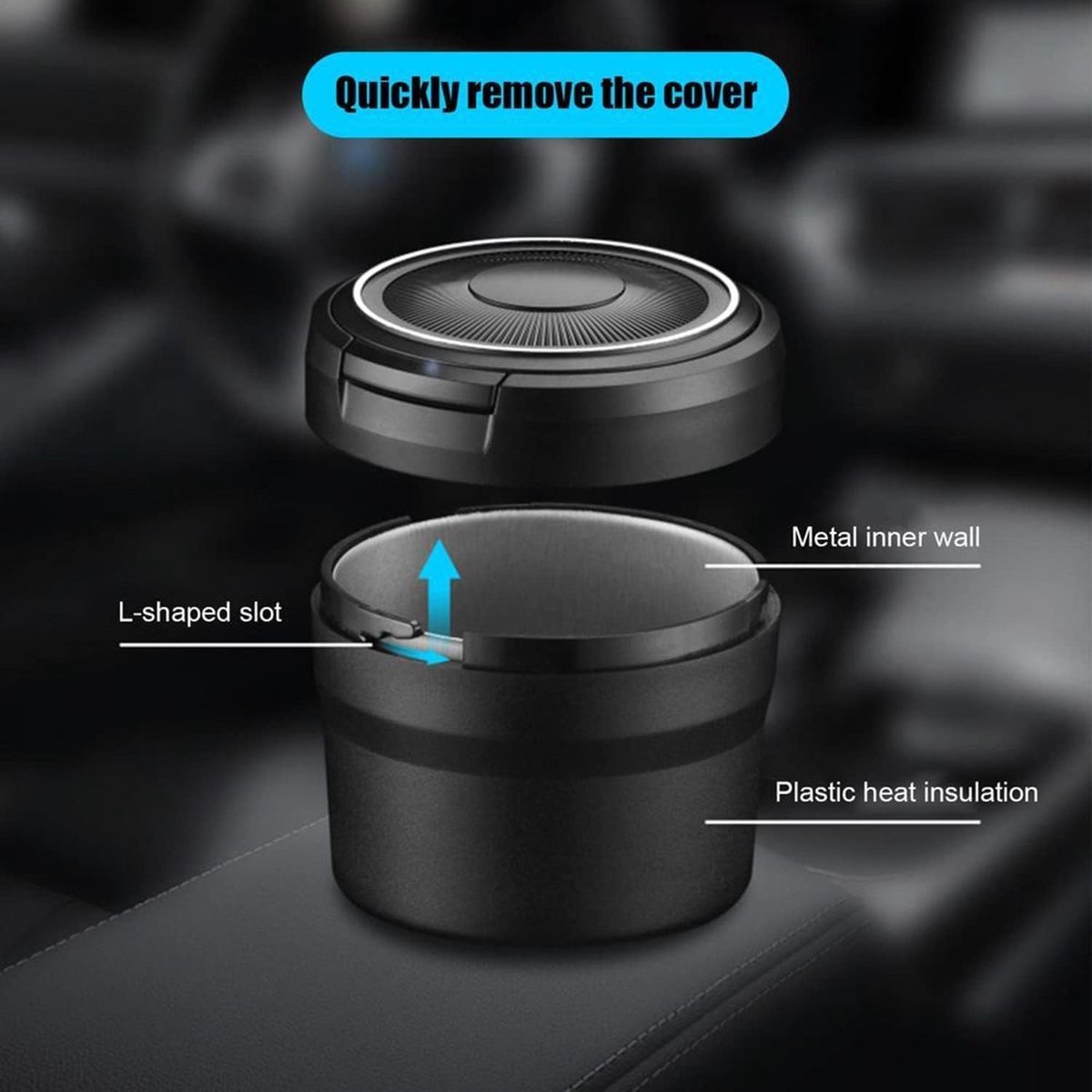 Auto-asbak, voor Volvo XC40 2021 2022, asbak met licht, zelfdovend, draagbare reis-asbak,Black