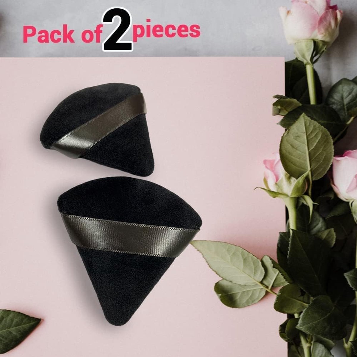 Skye Beauty. Poederdonsje make-up driehoekige sponzen met riem voor losse lichaam ogen en gezicht cosmetische foundation nat droog gereedschap zachte donsjes spons herbruikbaar (zwart 2), 7,2 x