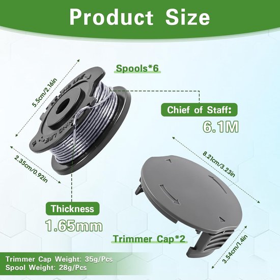 Spoelen voor Bosch EasyGrassCut grastrimmer, 1,6 mm, 4,9 m, grastrimmer, spoel met 2 doppen, compatibel met Bosch EasygrassCut 18 23 26 SL 18-26 18-260 18-230, F016800569 F016800385 — afbeelding 2