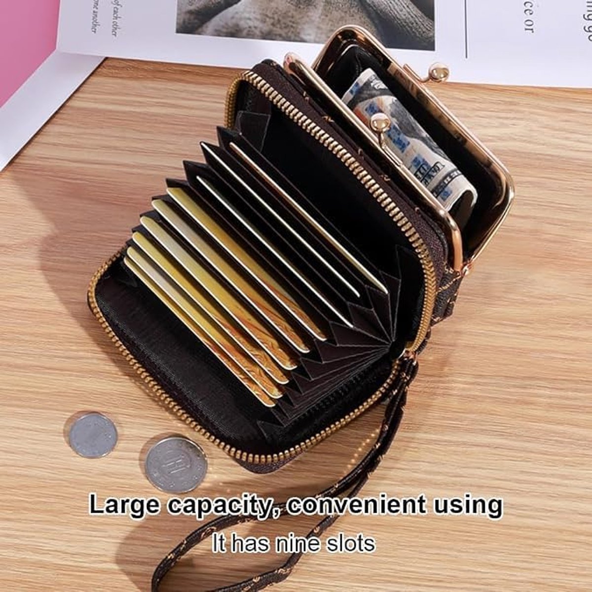 Dames Kaarthouder Compacte Accordion Portemonnee Ritsportemonnee Muntenportemonnee Met Polsband Meervaks Pasjeshouder Voor Dagelijks Gebruik Reizen Winkelen (Grijs)