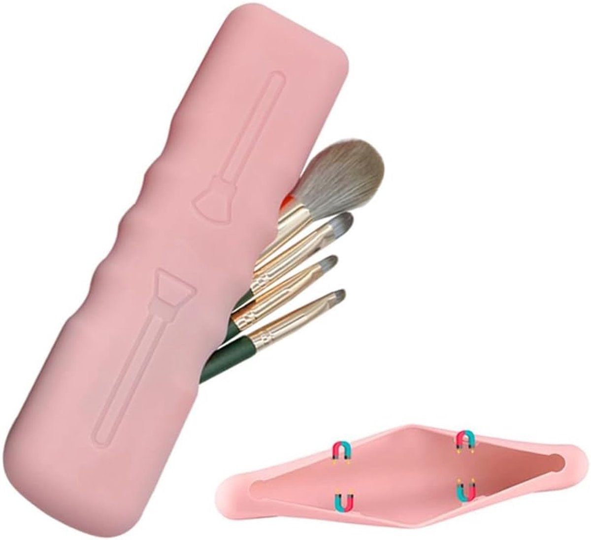 Make Up Kwasten Organizer Etui Opbergdoos Rechthoekige Reisetui Make Up Brush Holder Cosmetica Organizer Kwastenhouder Voor Dames Reizen Badkamer Kaptafel (Roze)