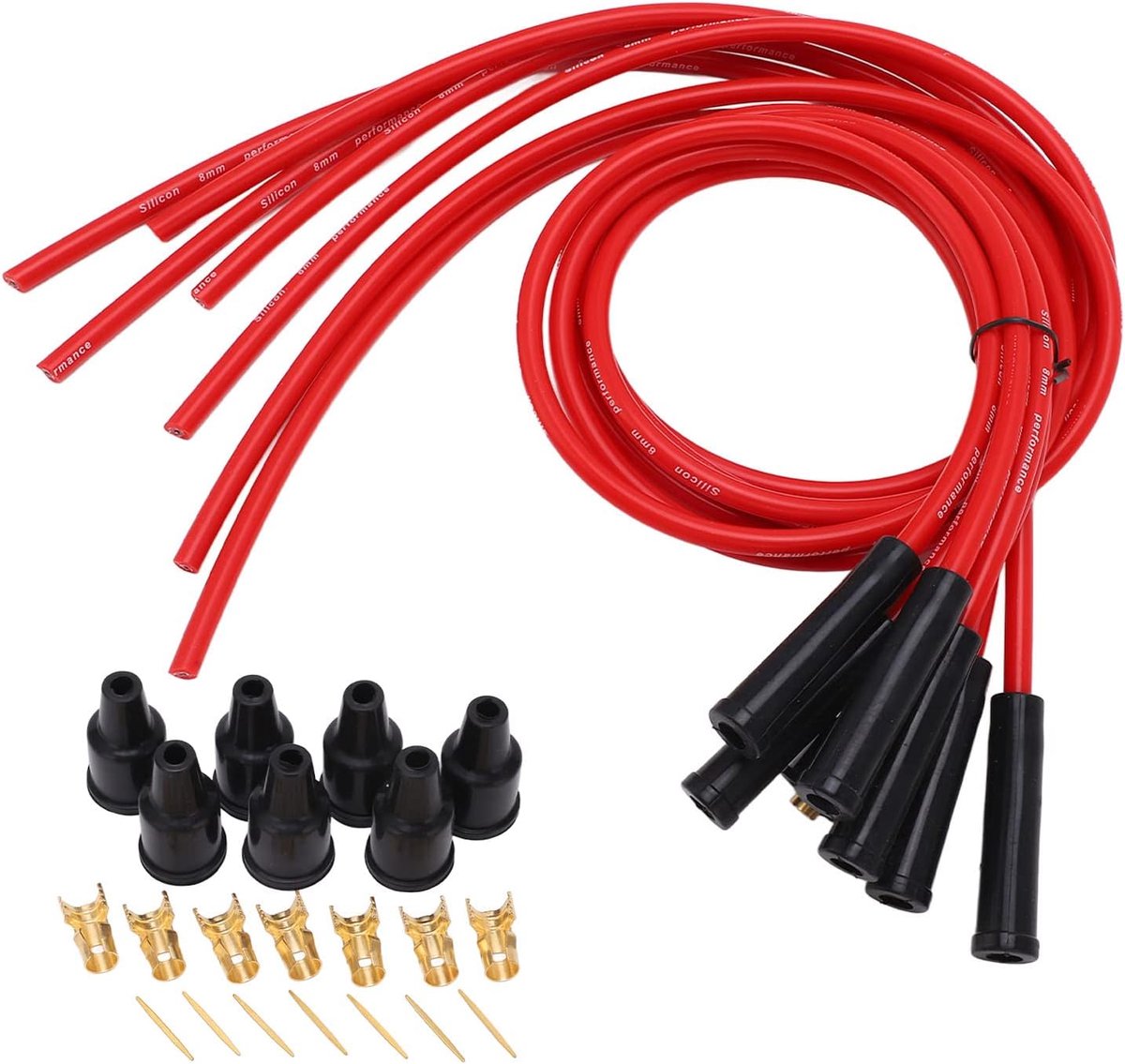 Bougie-ontstekingskabelset, vervanging voor 6-cilinders, oldtimer, ontstekingskabelset, rood, 8 mm diameter, 1 m lengte, bougie-ontstekingskabel, auto-accessoires