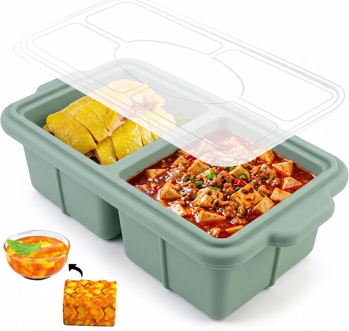 vriescontainer met deksel, 2 vakken, elk 400 ml, met schaalverdeling, BPA-vrij, stapelbaar, vriesvorm en ijsblokjesvorm, groot voor soep, bouillon, maaltijdbereiding, vriesdoos met stalen