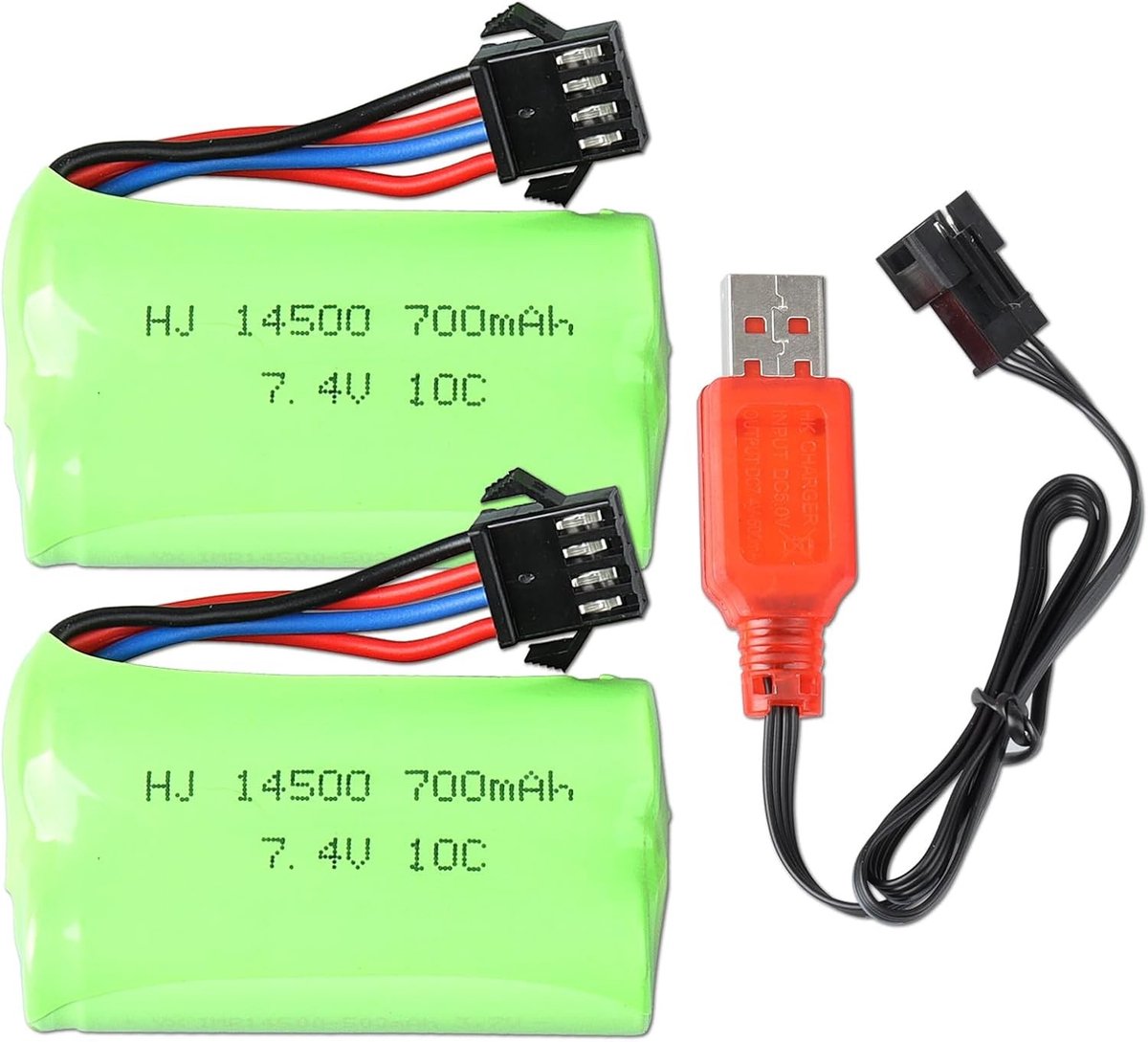 Oplaadbare 7.4V 700mAh 10C RC Batterij Pack met SM-4P Plug en USB Oplaadkabel voor RC Auto, Buggy en Boot