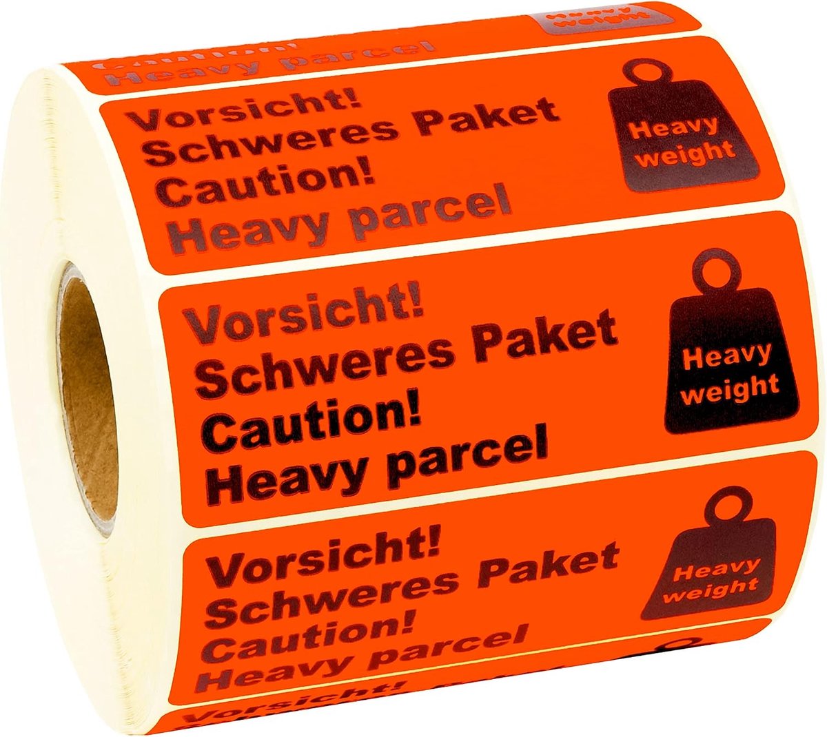 Verzondetiketten met waarschuwing Let op! Zwaar pakket, etiketten zelfklevend in het formaat 105 x 37 mm - zelfklevende etiketten met opvallende kleur, permanent klevende en opvallende