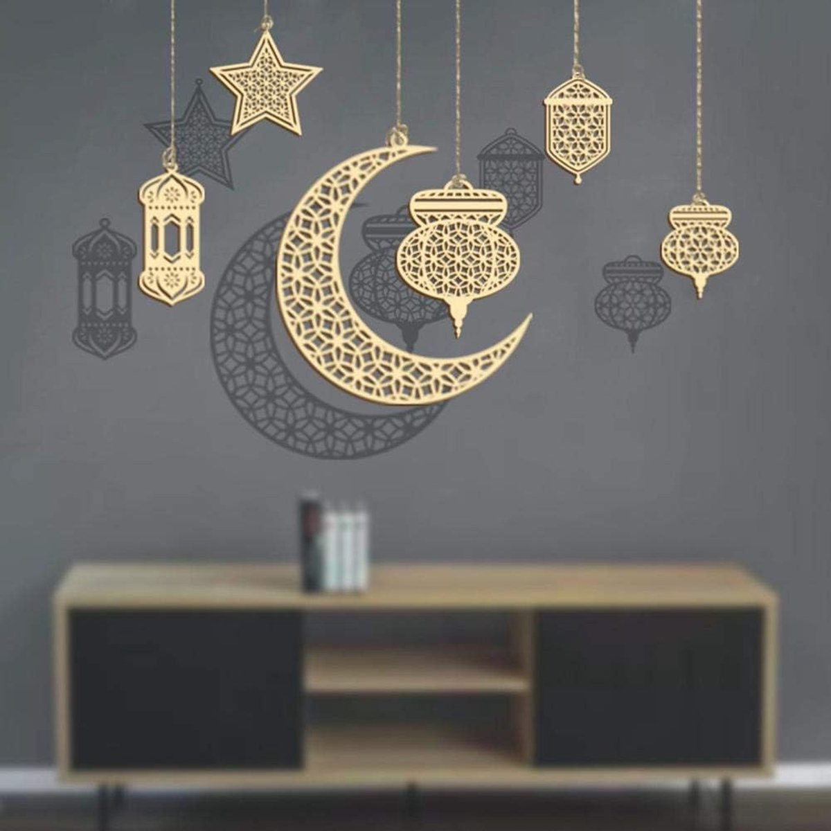 Ramadan Decoraties, Eid Mubarak Decoraties Houten Hanger, Eid Ramadan Mubarak Opknoping Ornament met Lanyards, Eid Ramadan Party Decoraties Home Wall Tree Party Decor, Ramadan Gifts