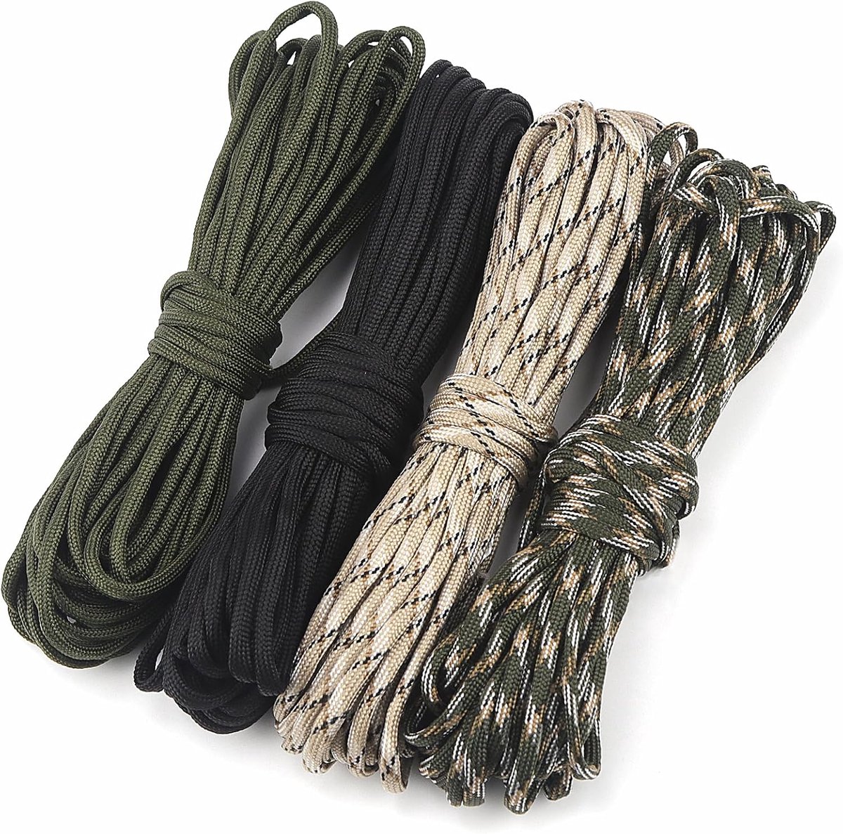 40 m Paracord 4 mm 4 stuks x 33ft paracord koorden touw 7 kernstrengen paracord van scheurbestendig 100% nylon touw type III paracord houdt tot 250 kg voor survival camping totale lengte 33 ft (stijl