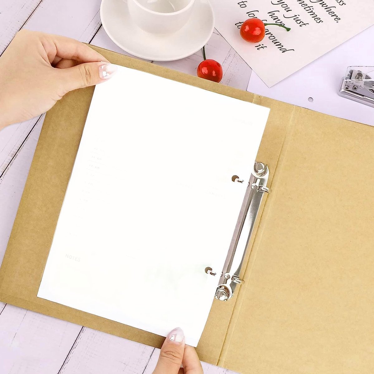 2 stuks ringmappen, A5, kraftpapier, navulbaar met 2 ringen, ordner, documentenhouder A5, voor school, kantoor, losse vellen, gleuf (23,5 x 17,5 cm)