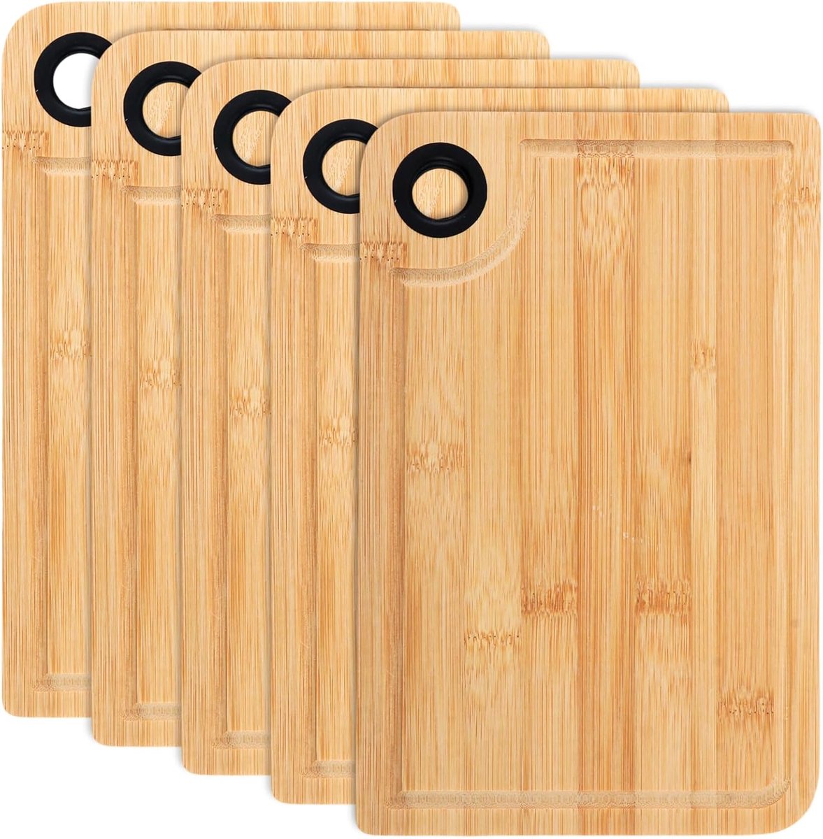5 Stuks Bamboe Ontbijtplankjes 28x18x1 Cm, Houten Broodplankjes Snijplank Set voor Ontbijt, Brood, Fruit, Snacks, Keuken, Camping en Dagelijks Gebruik