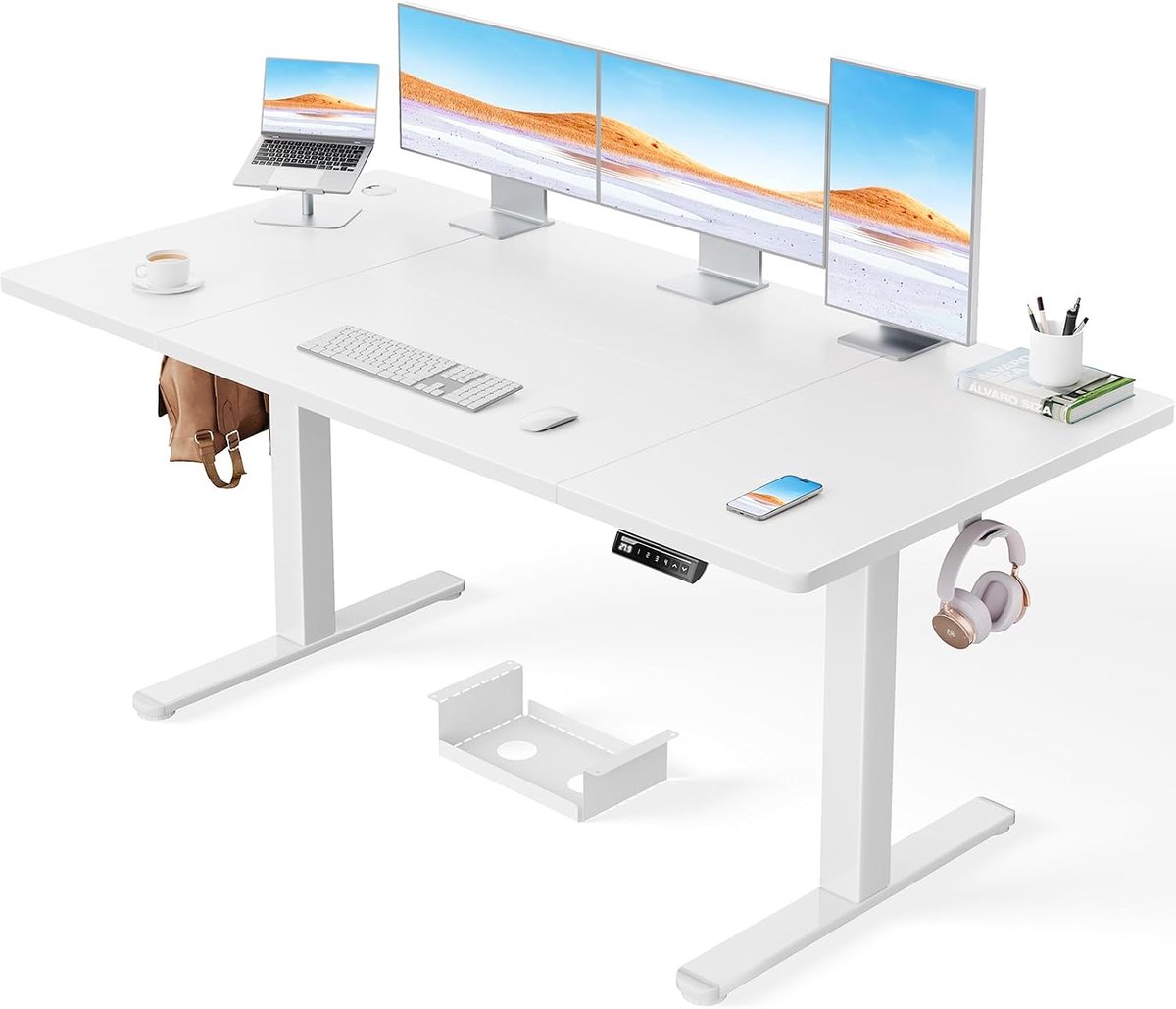 Elektrisch Zit-Sta Bureau - 160 x 80 cm - 100 kg Draagvermogen Hoogte Verstelbaar Bureau met Geavanceerde Borstelloze Motor, Stille Werking, Robuust Metalen Frame