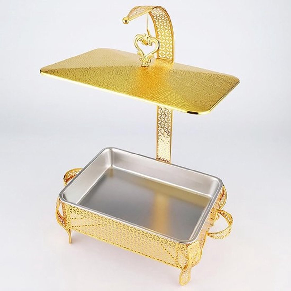 5,5 QT Chafing Dish Buffetset Gouden Schalen voor Hangend Deksel Eetkamerfornuis met Accent Warmer Bruiloften, Feesten, Banketten, Catering Evenementen, Zwart, 8 (Gold ONE)