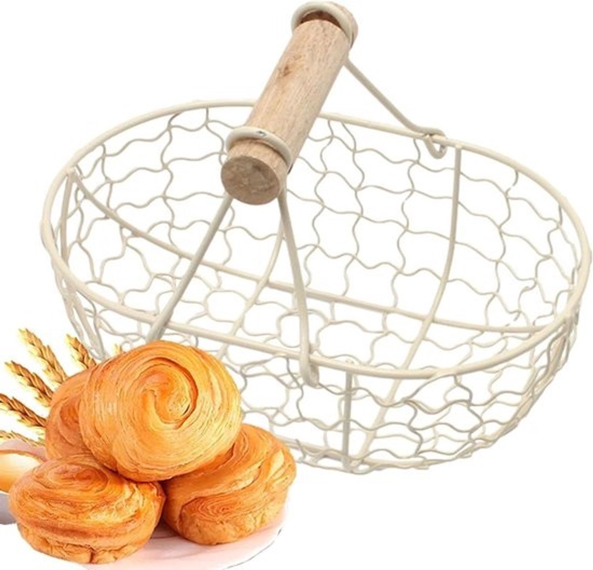 Kippeneiermand - Decoratieve mand - Keuken opbergen - Handgemaakt design - 18 x 12 cm - Romig