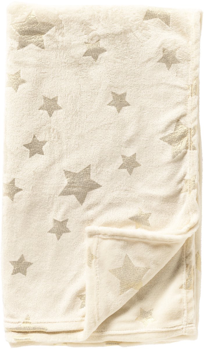 Textino - STARRY-NIGHTS - plaid 150x200 cm - flannel fleece - sterrenprint - Whisper White - wit, goud