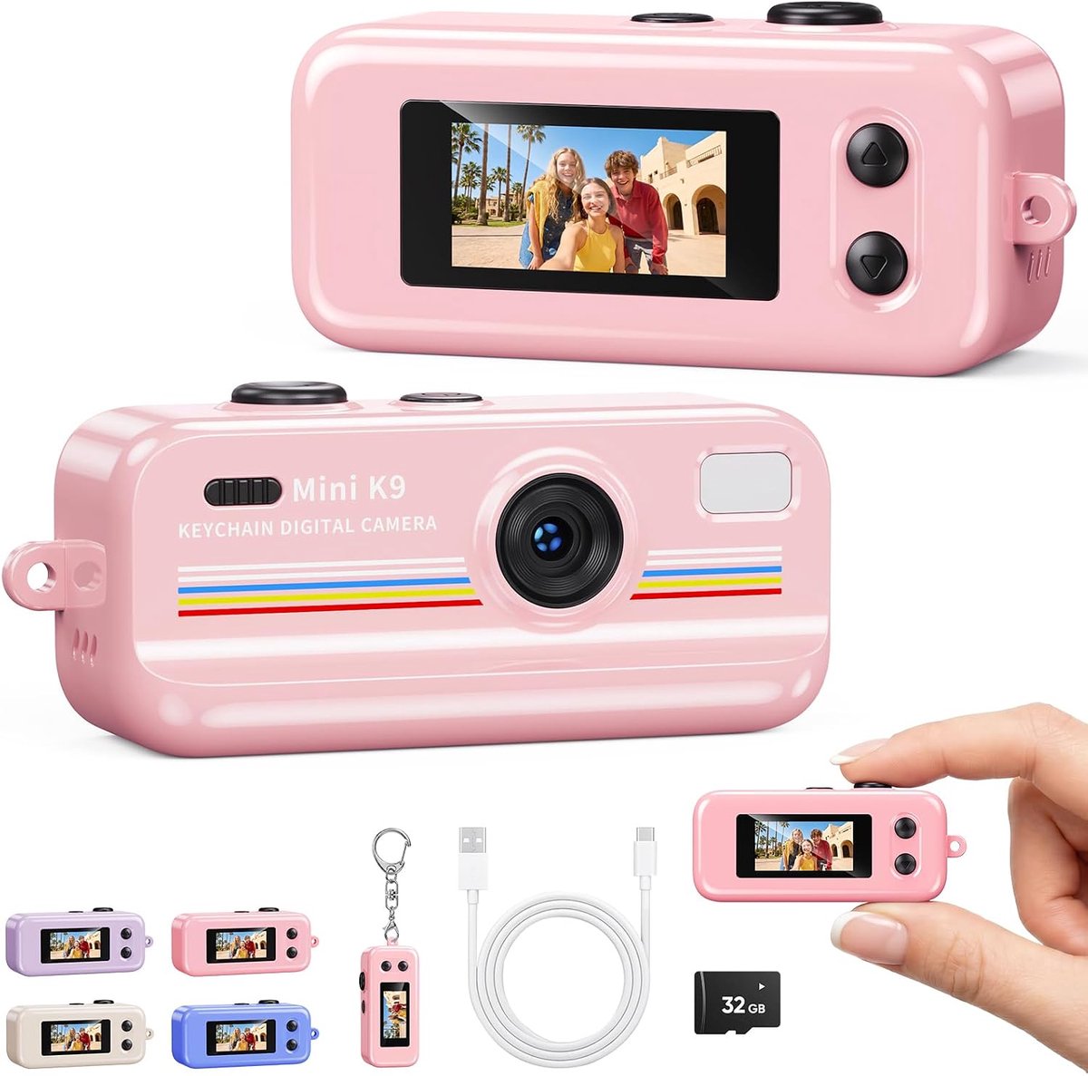 Digitale camera, 2 MP 0,96 inch 1080P display kleine digitale camera, zakformaat retro kleine camera met 32 GB kaart, lange batterijduur videorecorder voor kinderen, beginners