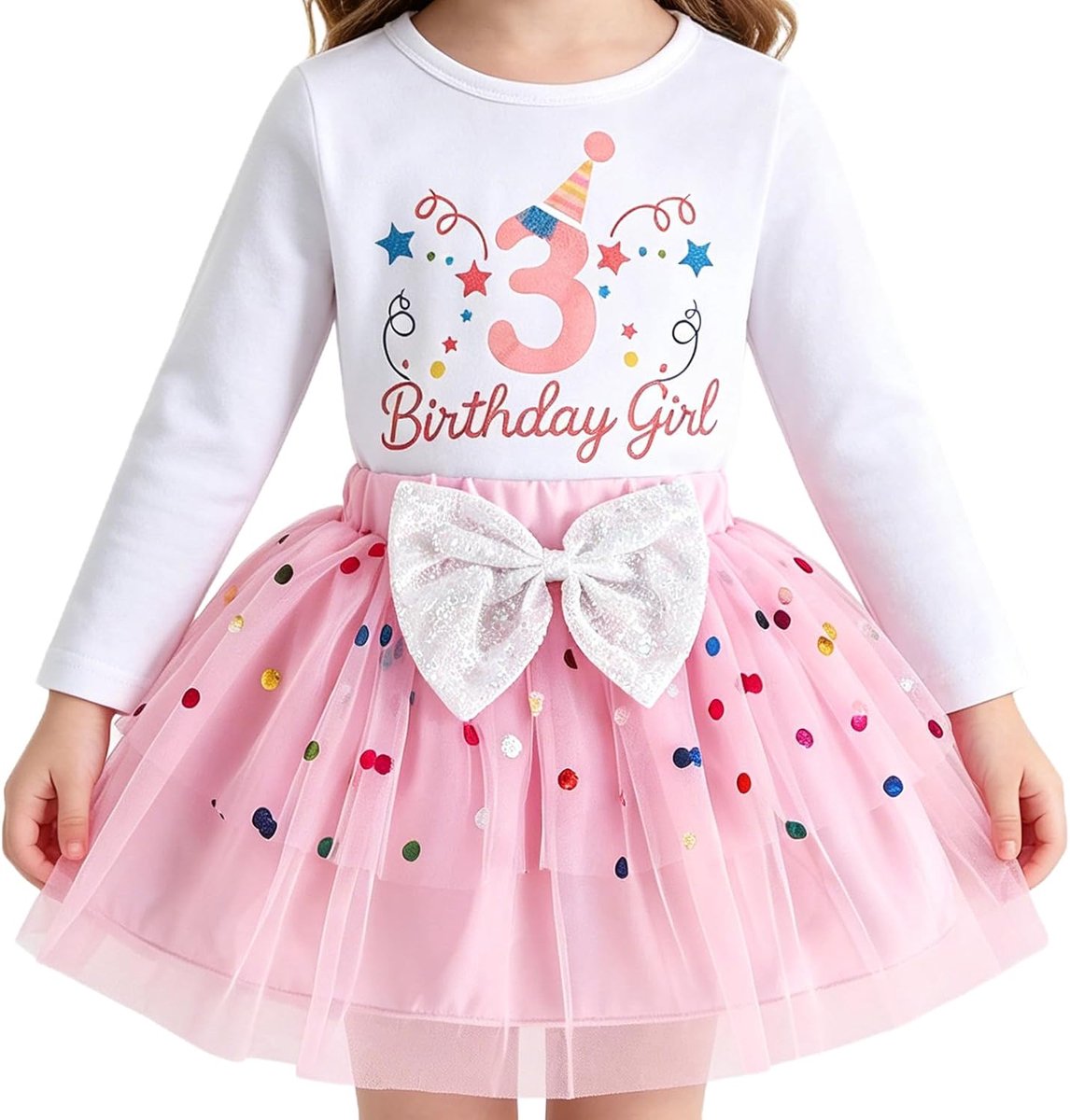 Verjaardagsoutfit voor babymeisjes: feestkleding voor de jarige met een tutu-rokje van tule met stippen