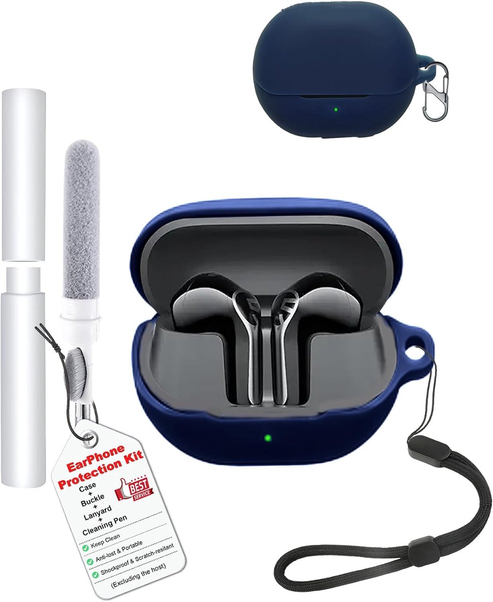 Behuizingshoes voor SoundPEATS Air6 HS-oordopjes, schokbestendig, waterdicht, zacht en slank, siliconen afdekking met koord, sleutelhanger en reinigingsset, blauw
