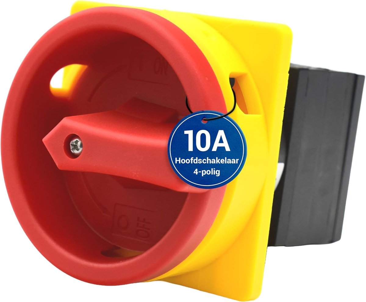 Hoofdschakelaar 10A, 4-polig – IP65 Lastscheider voor frontmontage – Noodstop schakelaar ideaal voor de industrie – Draaischakelaar voor veilige en betrouwbare uitschakeling 230V 400V.