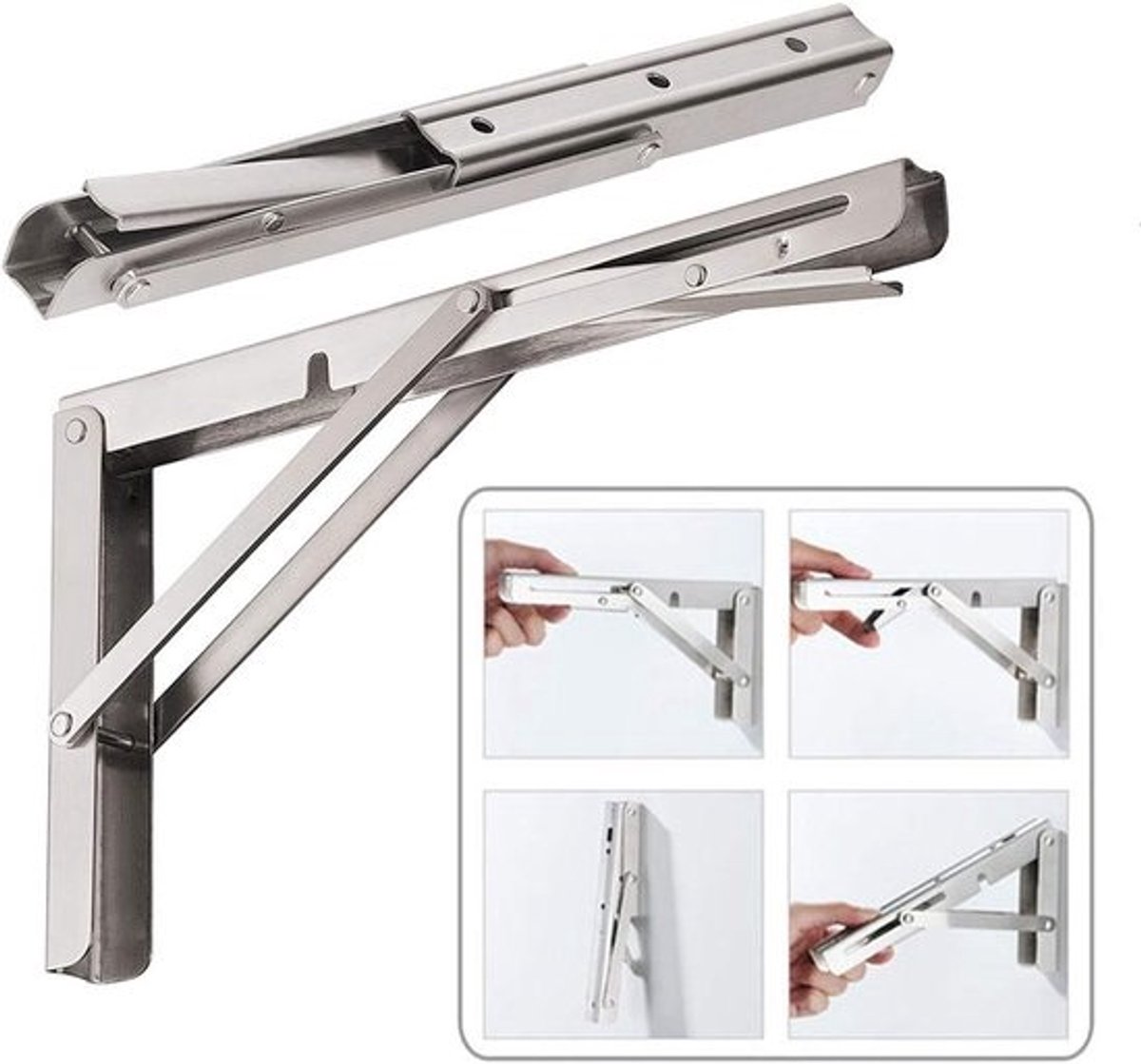 Opvouwbare Planksteunen - Wandbeugels - Ruimte Besparen - Zwaar Belastbaar - 50 cm Diep - Zilver