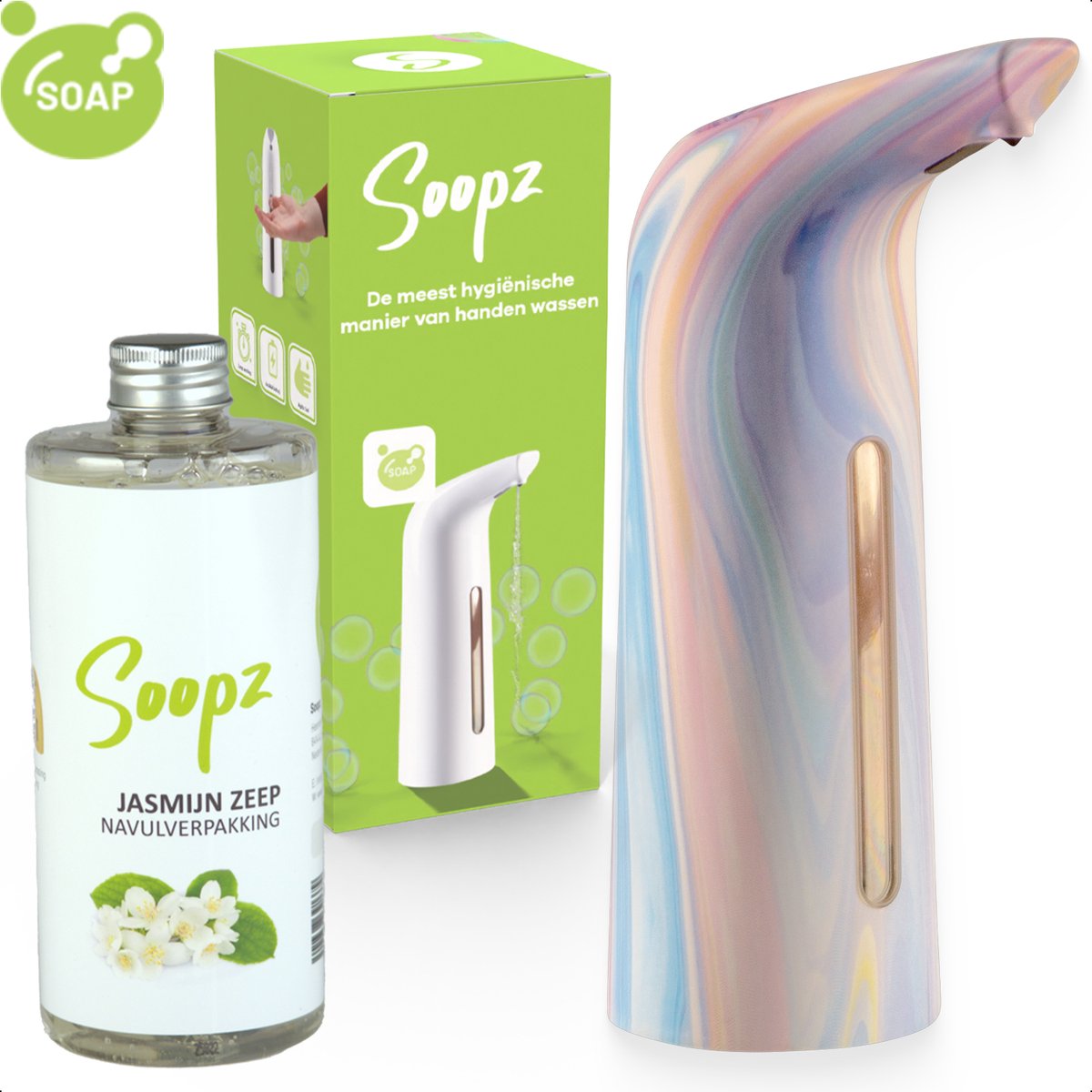 Soopz Automatische Zeepdispenser – Paars – Purple Fusion Elegance – Zeeppompje met Bewegingssensor – Met Jasmijn Zeep