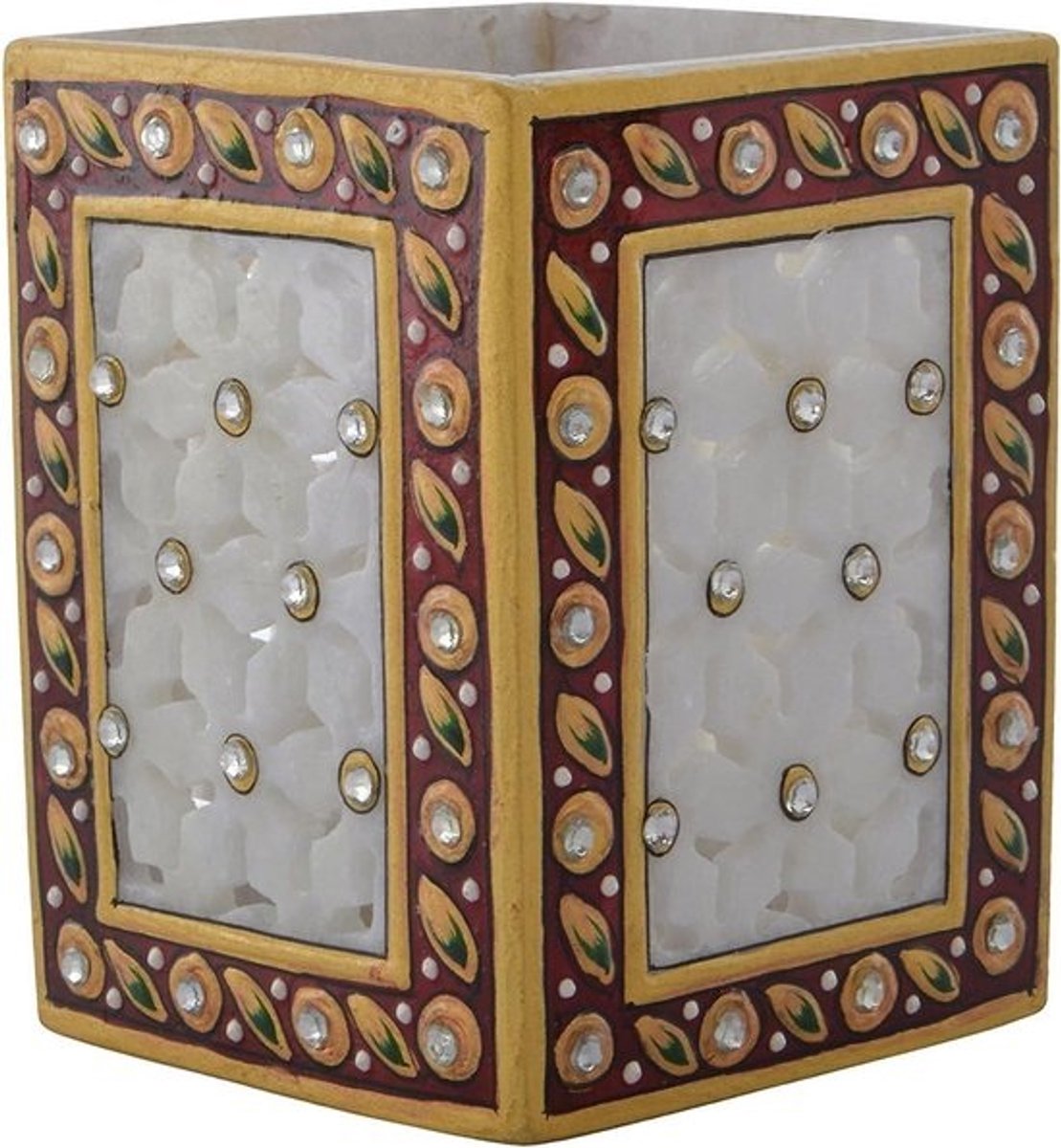 Marmer Penhouder - Bureau Organizer - Bureau Opbergen - Handgesneden - 7 x 7 x 10 cm - Meerkleurig