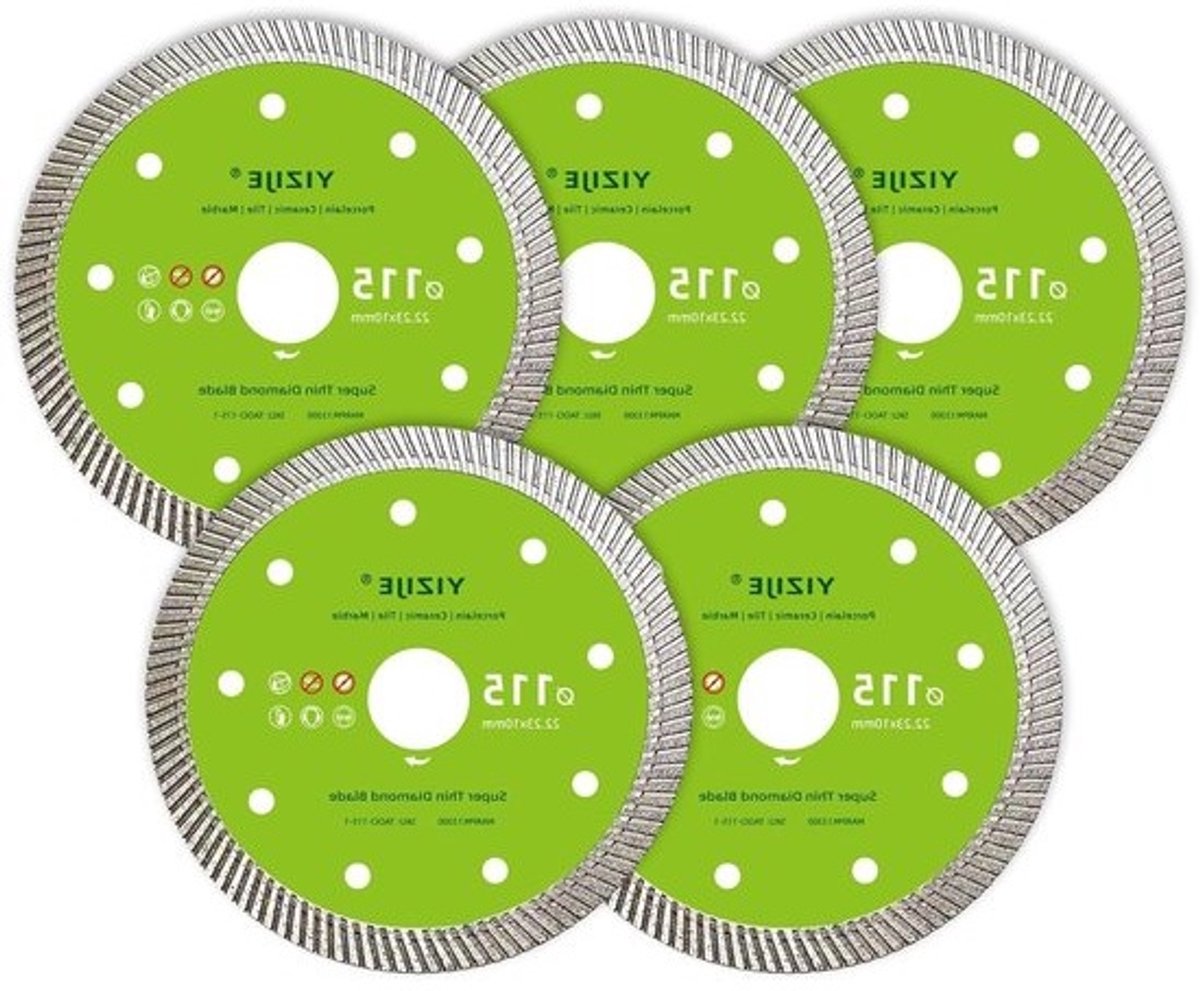 Diamantschijf Set - Dunne Slijpschijven - Precisie Zagen - Extra Dunne Rand - 5 Stuks 115 mm - Zilver