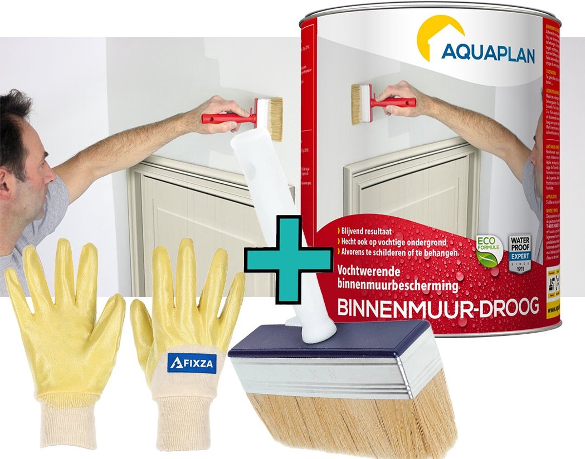 Aquaplan Binnenmuur-Droog – set – Transparante Waterdichte Muurcoating tegen Vocht – Ademend & Overschilderbaar – 1,5 l