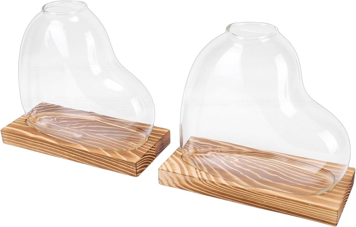 Glazen Desktop Plantenbak Voortplanting Vaas Plantenstandaard met Houten Basis voor Hydrocultuur Planten, Ideaal voor de Teelt van Pothos en Spinplanten (Bruin)