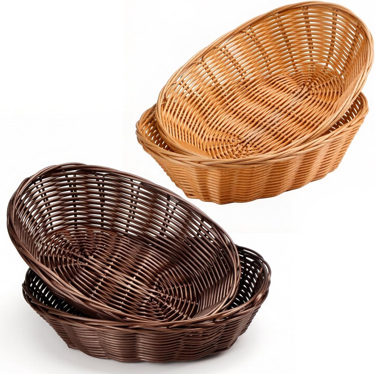 Set van 4 gevlochten broodmanden, broodmanden, handgevlochten opbergmand, broodmand, bruin en koffiebruin, voor het serveren van gebak