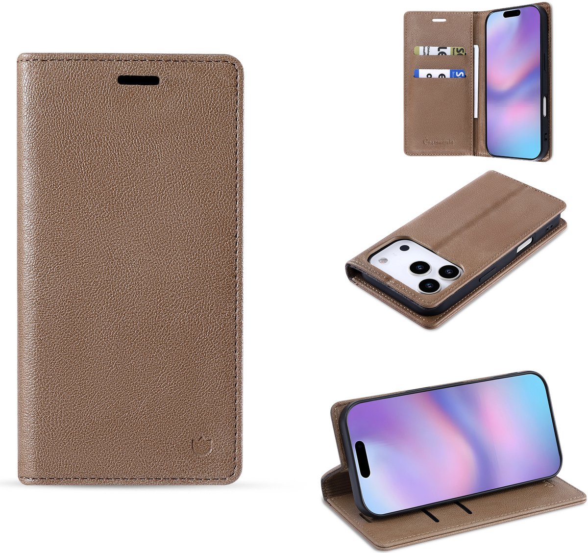 Casemania Hoesje Geschikt voor Apple iPhone 18 Pro - Mocha Brown - Dunne Bookcase met Pasjeshouder - Slim Wallet Case van Lederlook met Fijne Nerf en Rijke Glans - Bruin