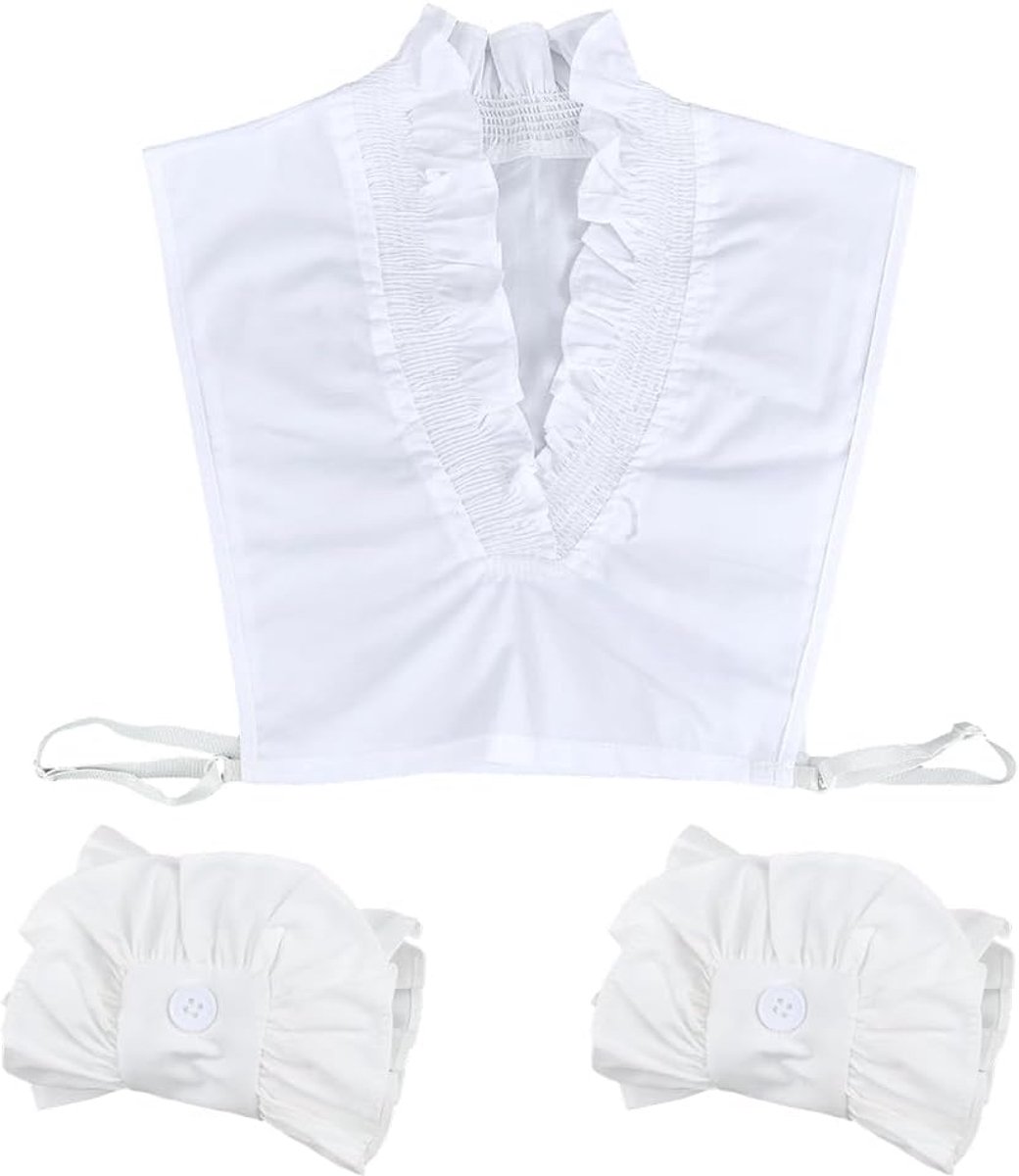 witte kraag en manchetten set valse overhemdkraag met bijpassende ruches handmouwen manchetten verstelbaar shirt mode kostuum accessoire voor kantoorfeest formele zakelijke