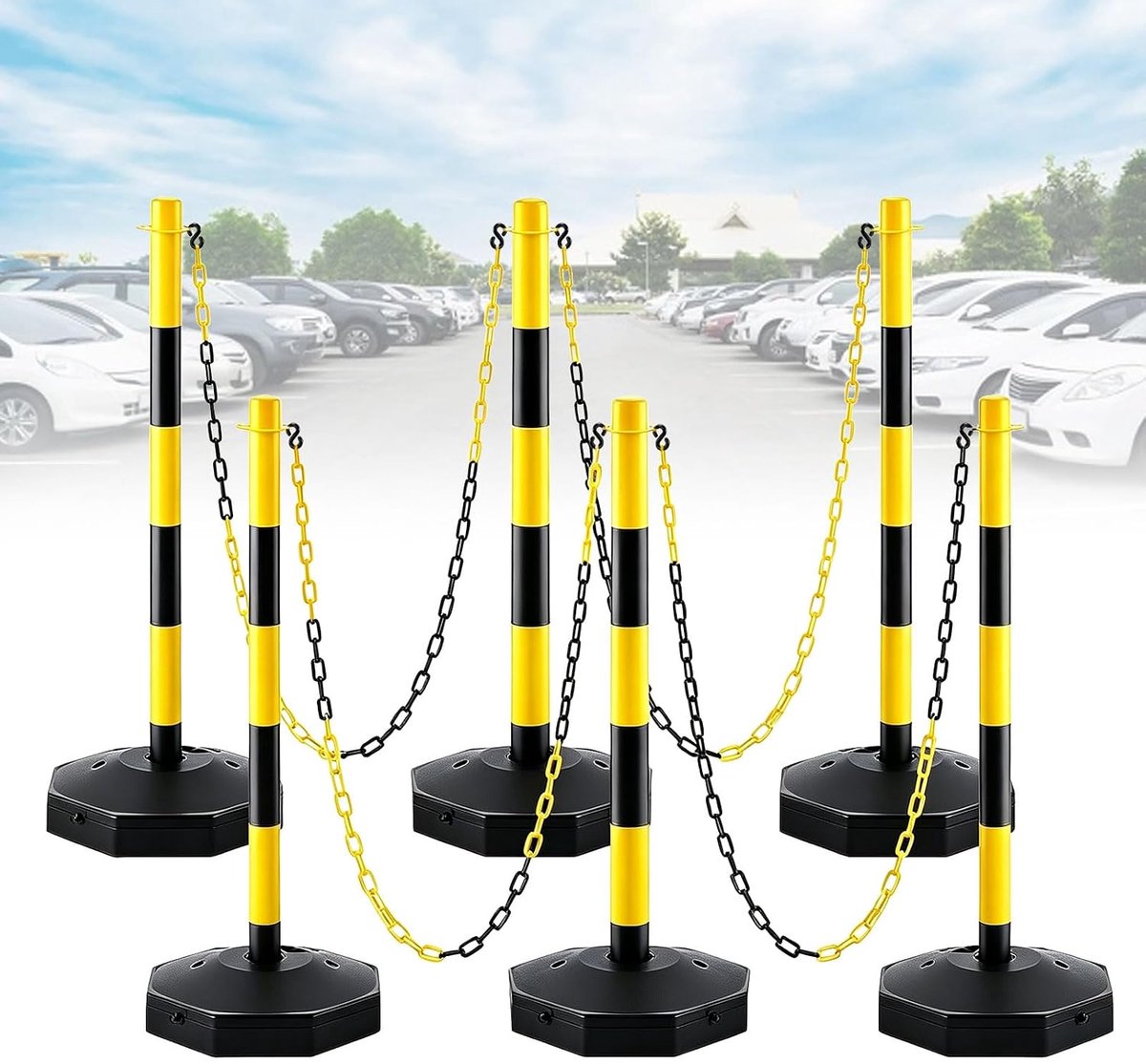 6 stuks afsluitpalen, poller voor parkeerplaats blokkeren