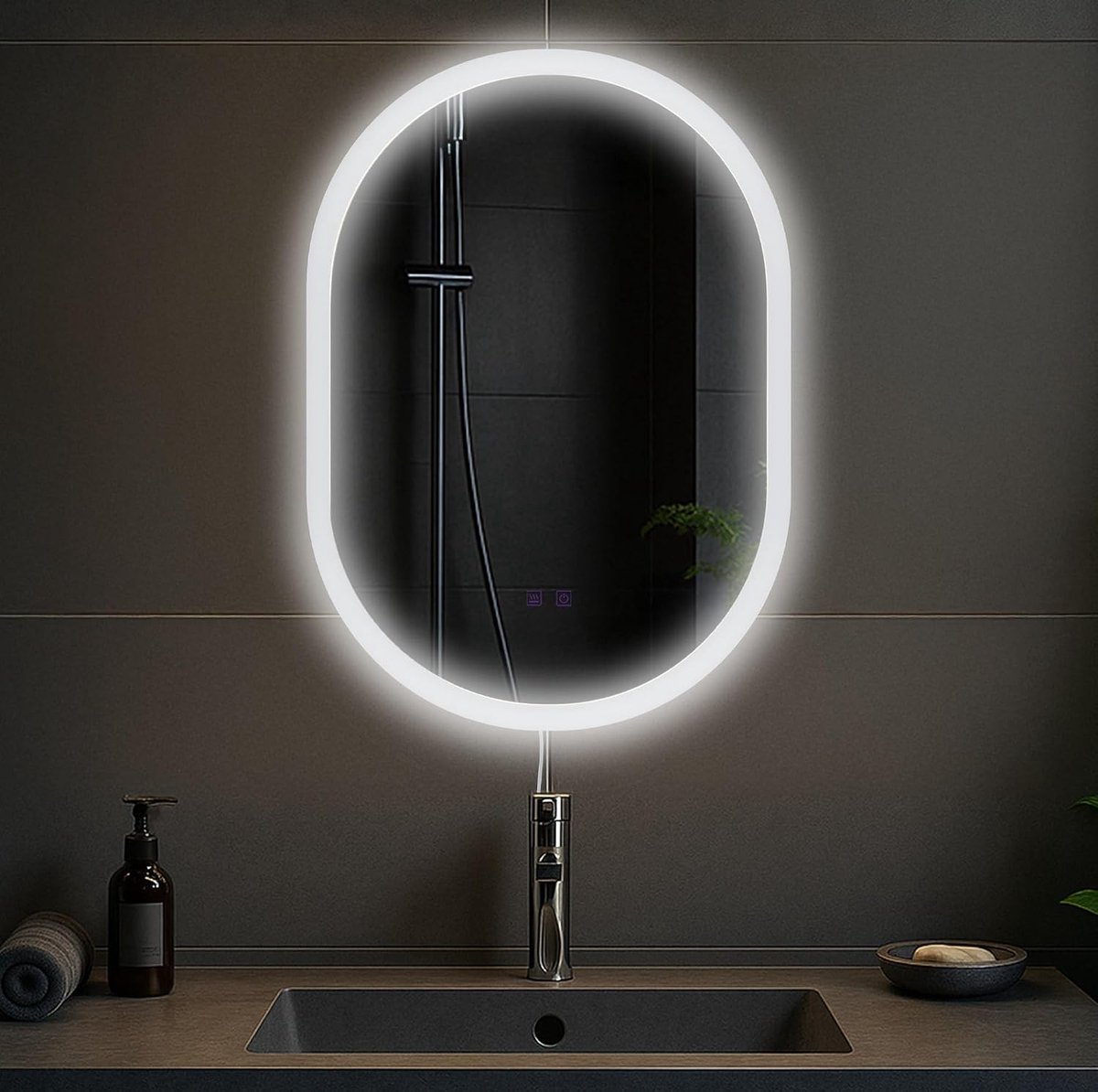 Karishma Badkamerspiegel - met verwarming - met verlichting - met led verlichting - wandspiegel dimbaar - met en zonder Bluetooth, Inhoud:zonder Bluetooth
