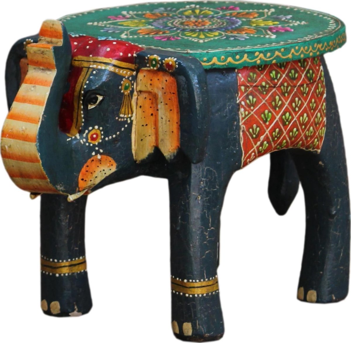 Decoratief Object, Bloembankje in de Vorm van een Olifant - Blauw-grijs, Mangohout, 21x29x19 cm, Decoratieve Objecten