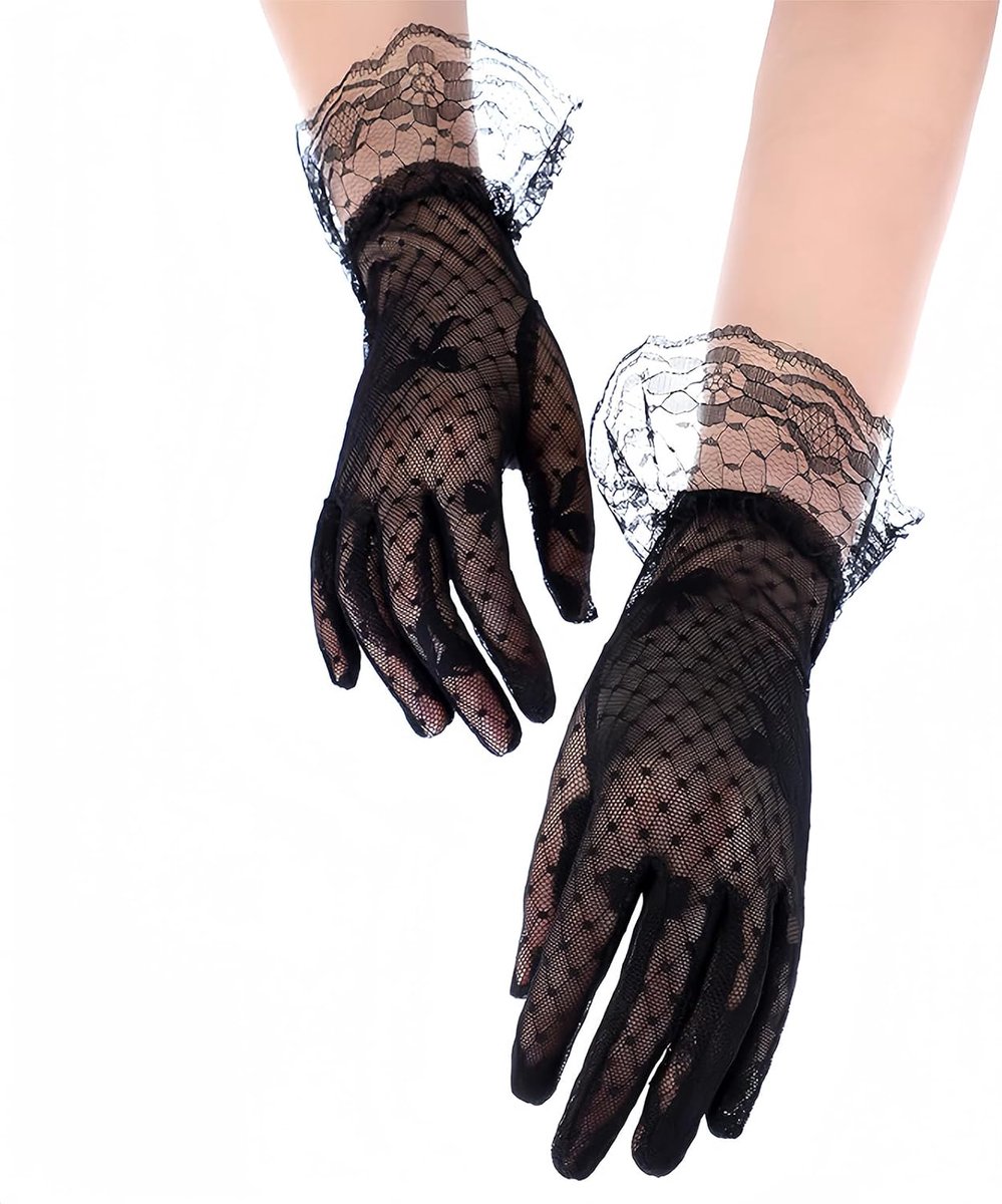 Handschoenen voor dames, zomerhandschoenen van bloemenkant, feesthandschoenen voor galaatei bruid, voor bruiloft, diner, eindexamenbal, studenten, Halloween